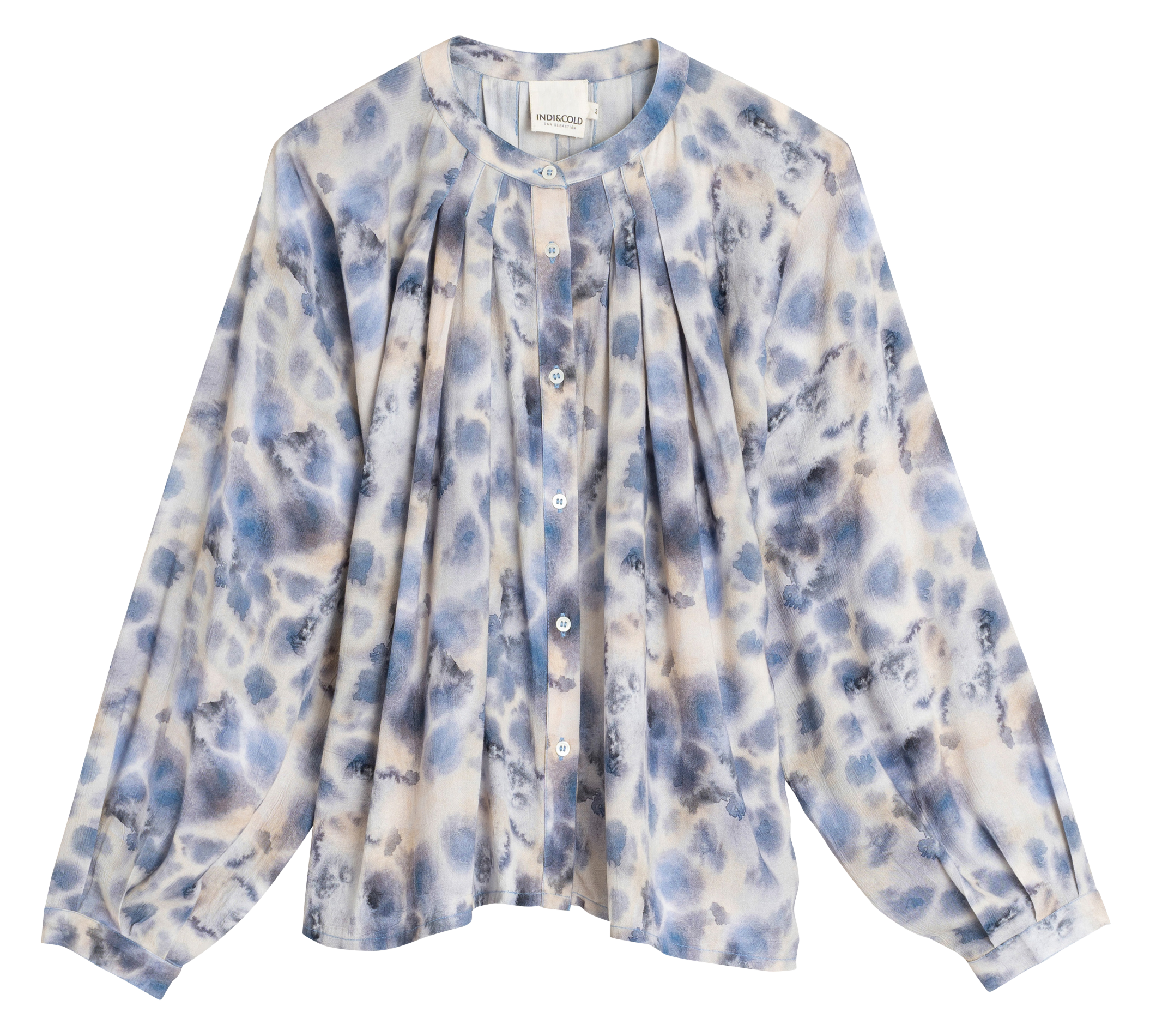 Blouse col rond plissée aquarelle INDI & COLD Bleu