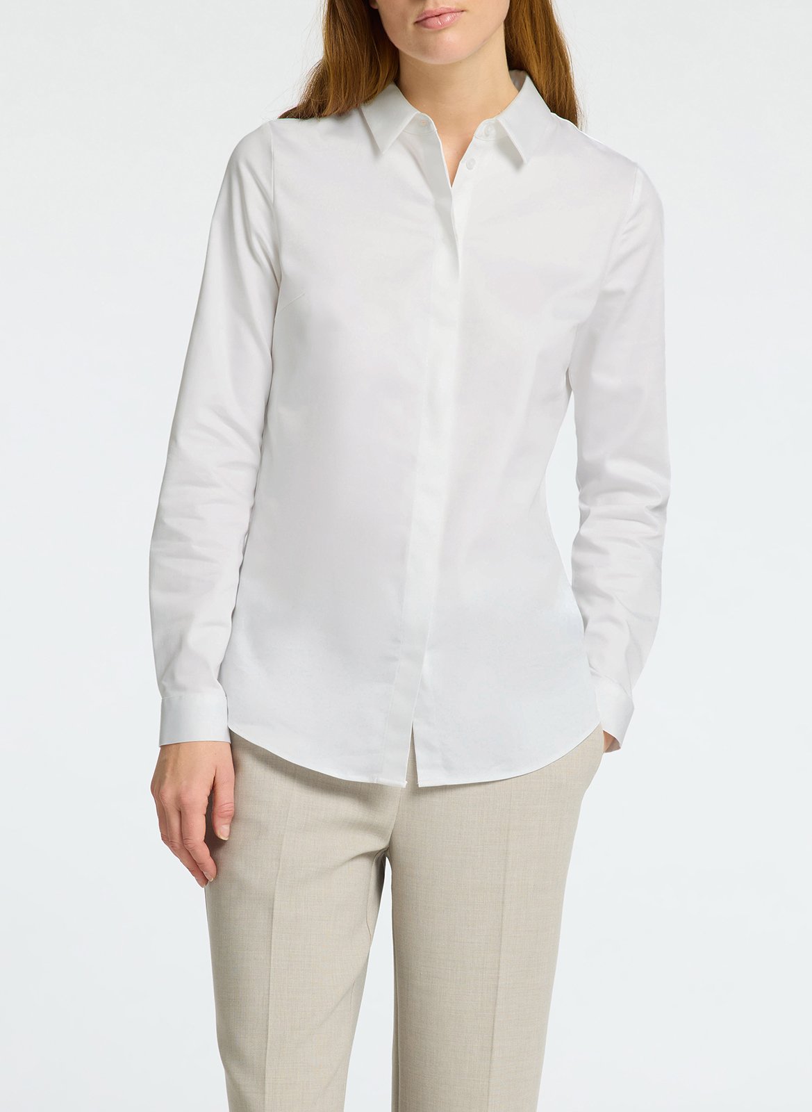 Organic cotton-blend shirt with classic collar SELECTED White