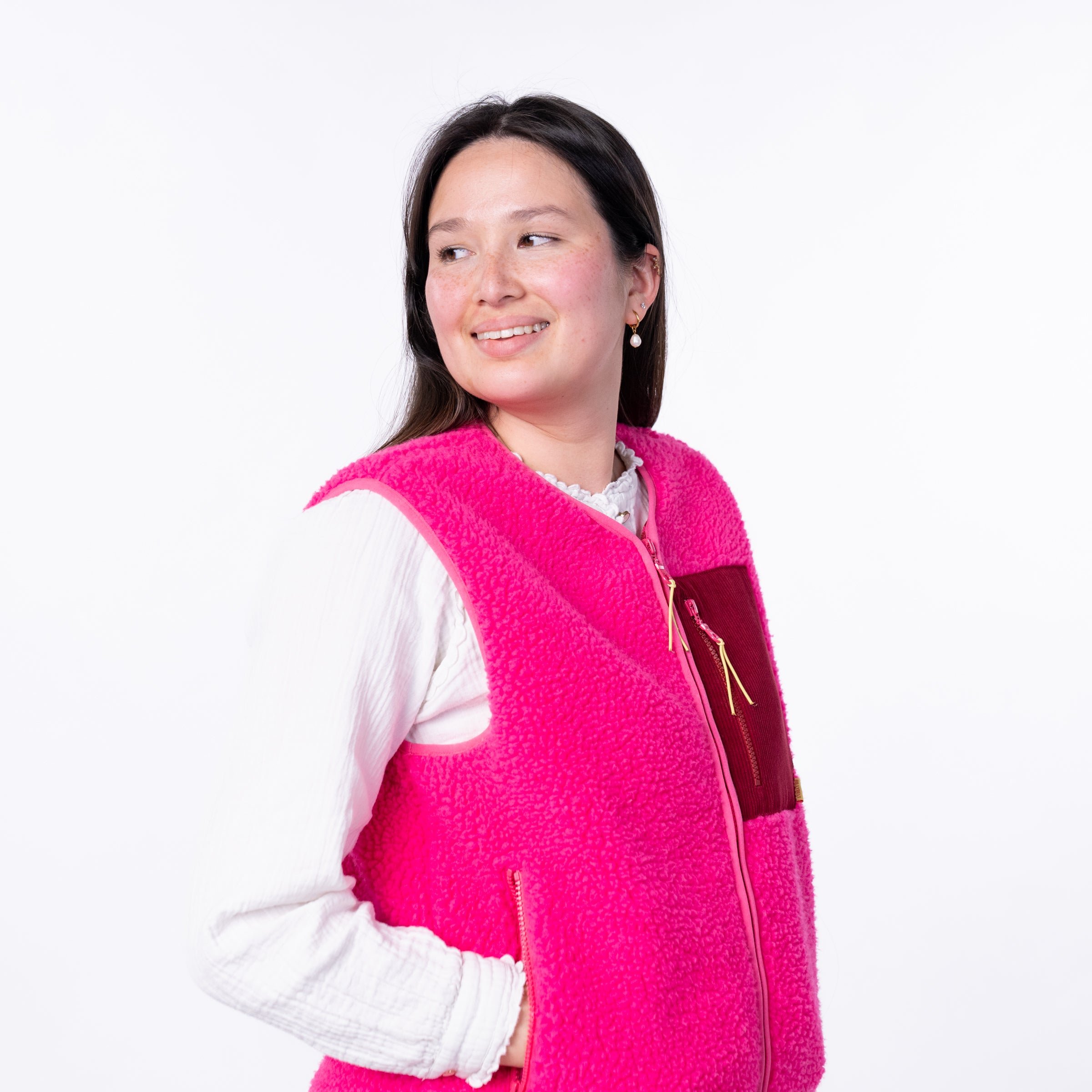 Sleeveless Sherpa Zip-Up Vest BILLYBELT Pink