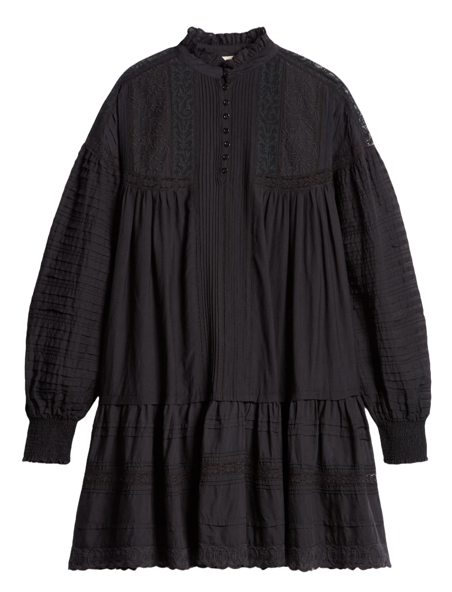 Korte A-lijn jurk met borduurwerk van katoenmix VANESSA BRUNO Zwart