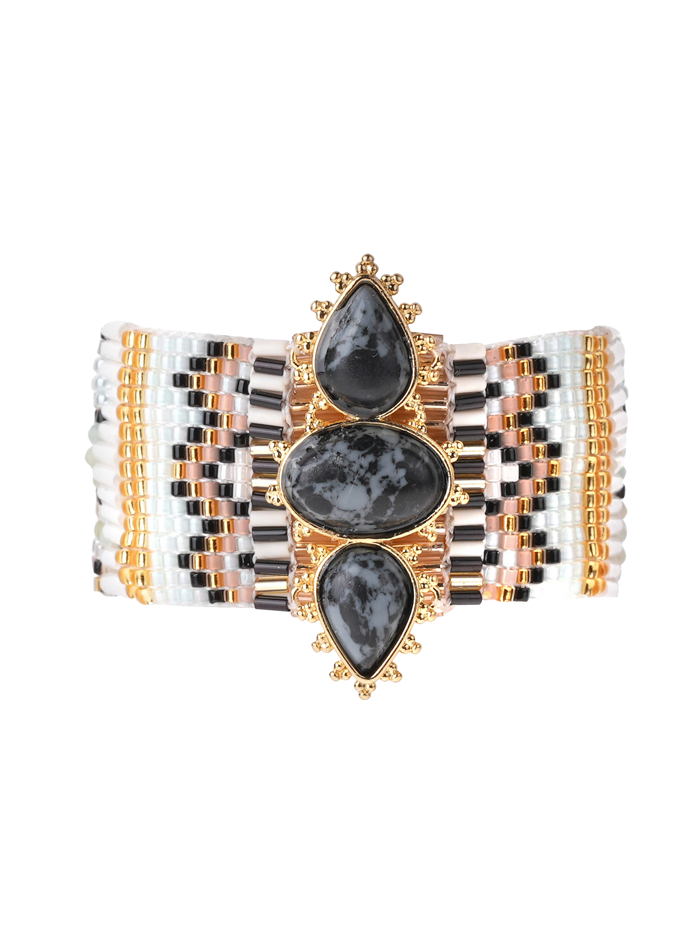 Woven bead cuff bracelet HIPANEMA Black