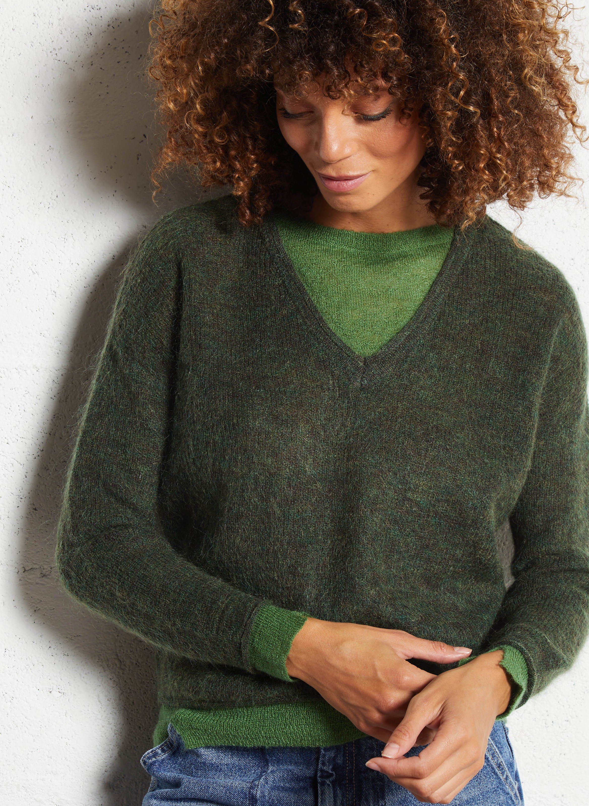 Trui met ronde hals en overlappende laag van gemengde wol LEON & HARPER