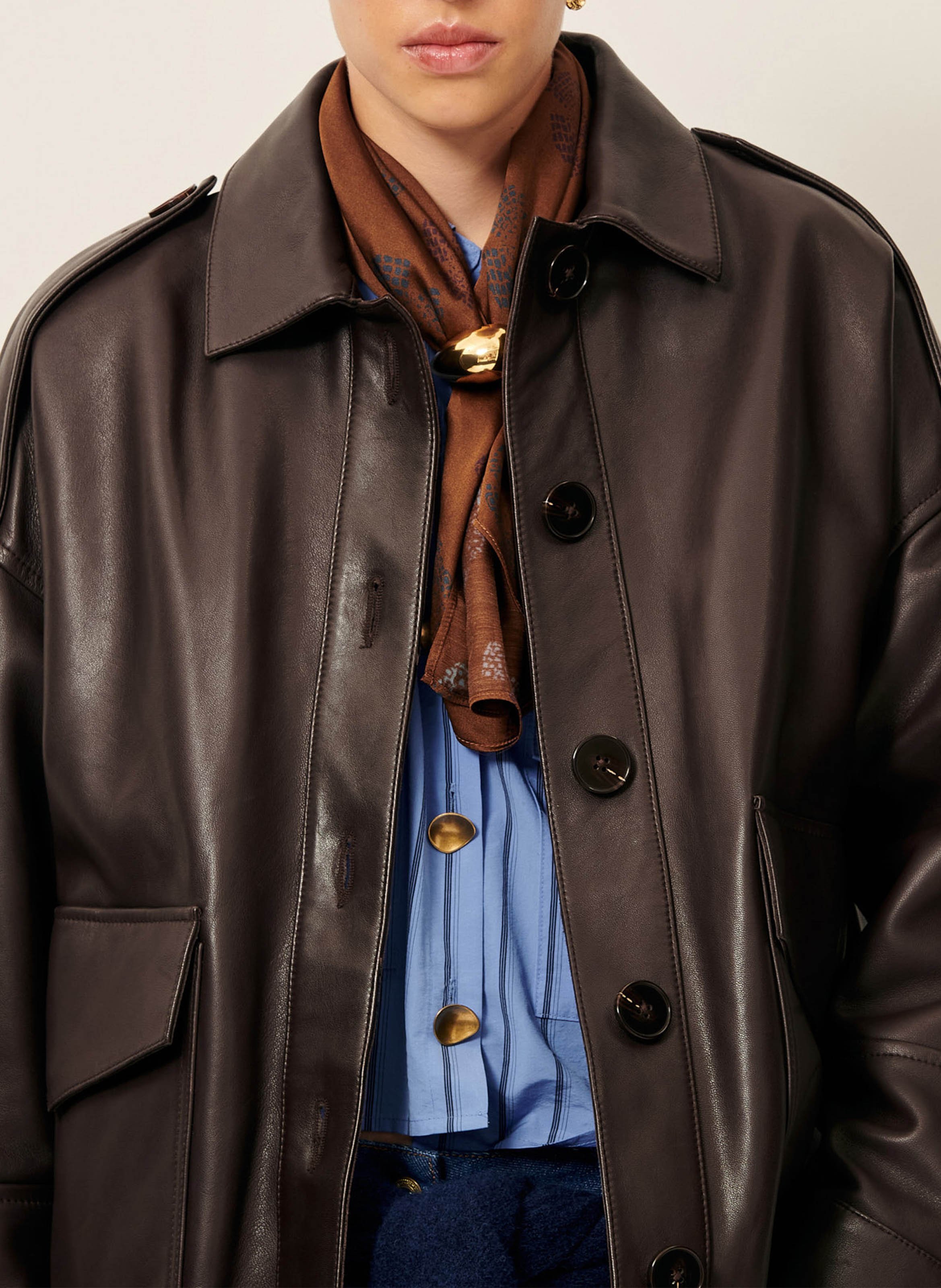 Veste ample boutonnée en cuir  SESSUN Marron