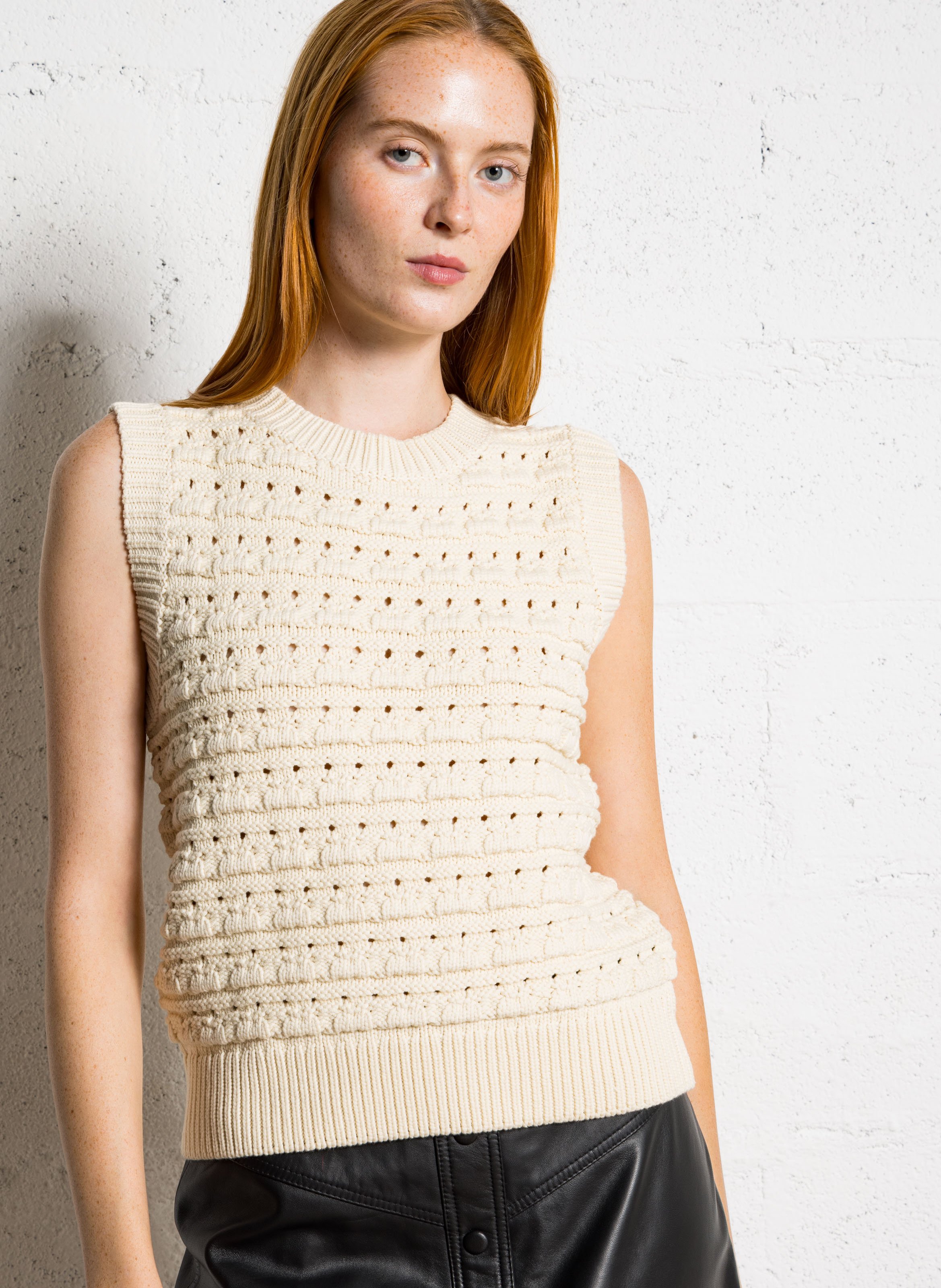 Pull col rond en coton mélangé MAISON 123 Beige