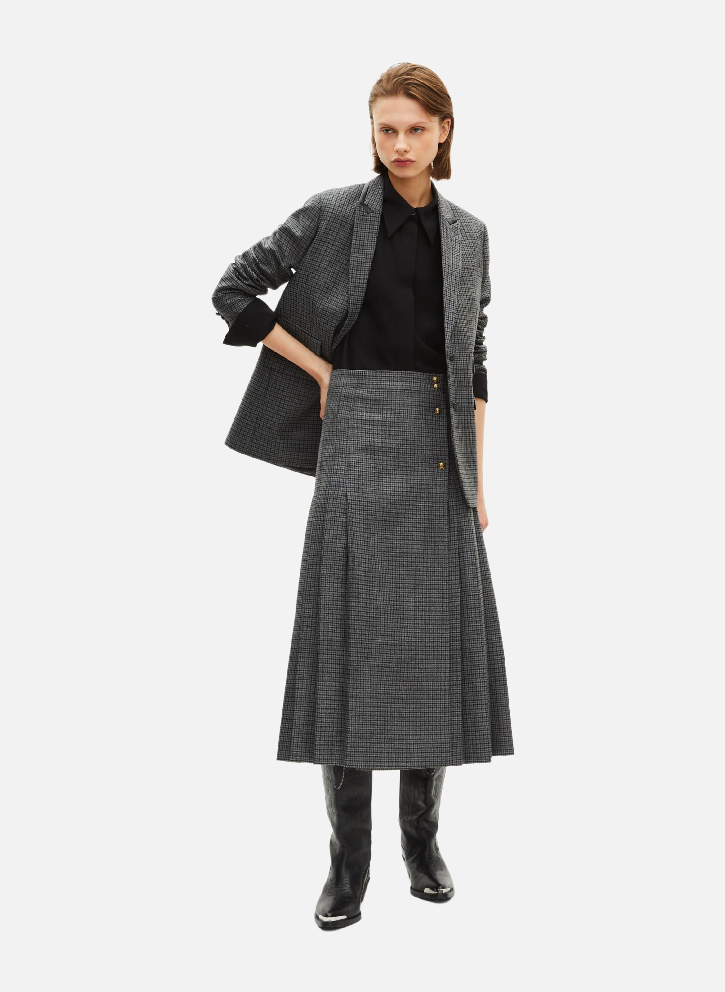 Jupe longue portefeuille en pied de puce THE KOOPLES Gris