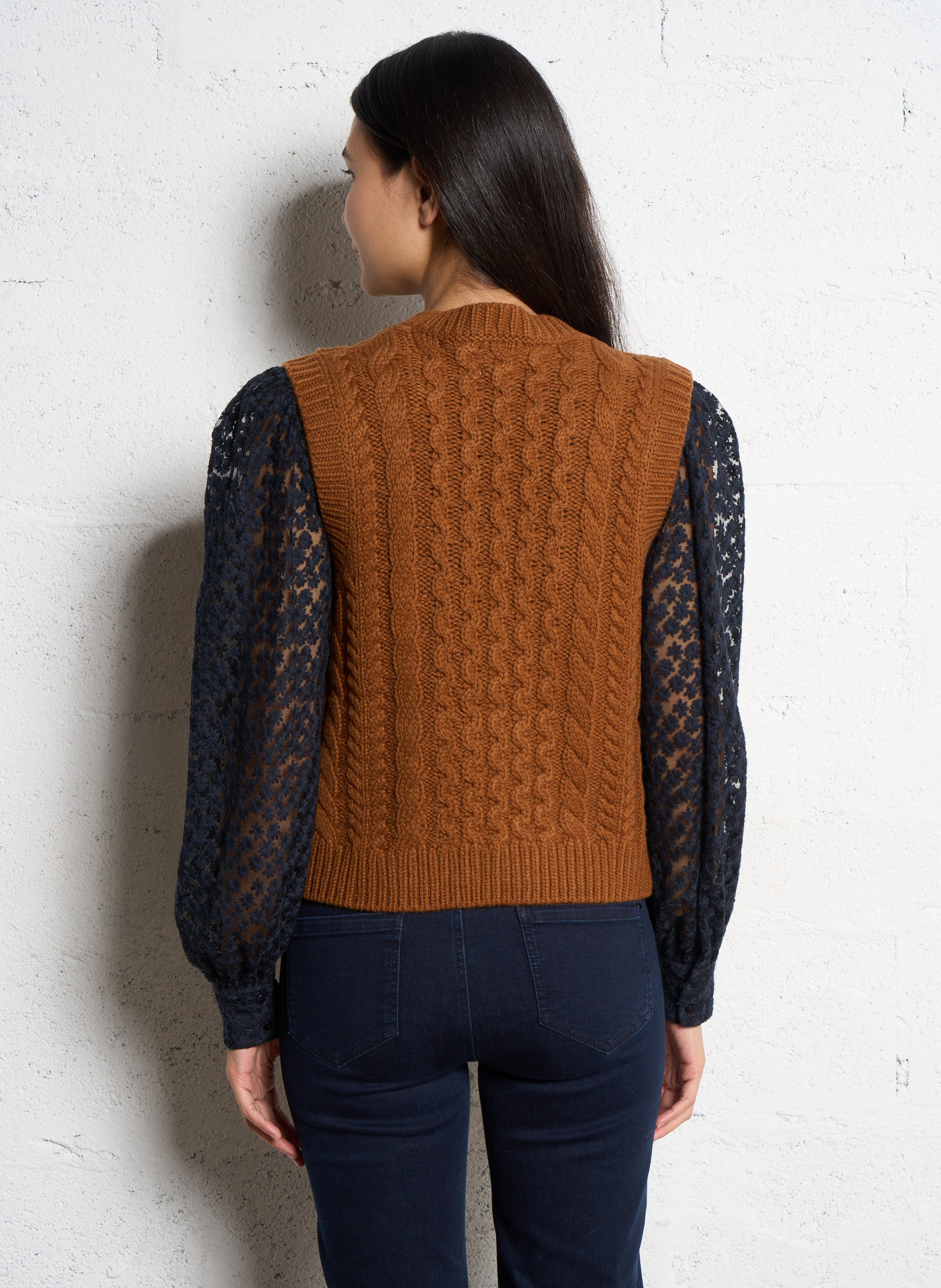 Straight round-neck wool-blend cardigan MAISON 123 Beige