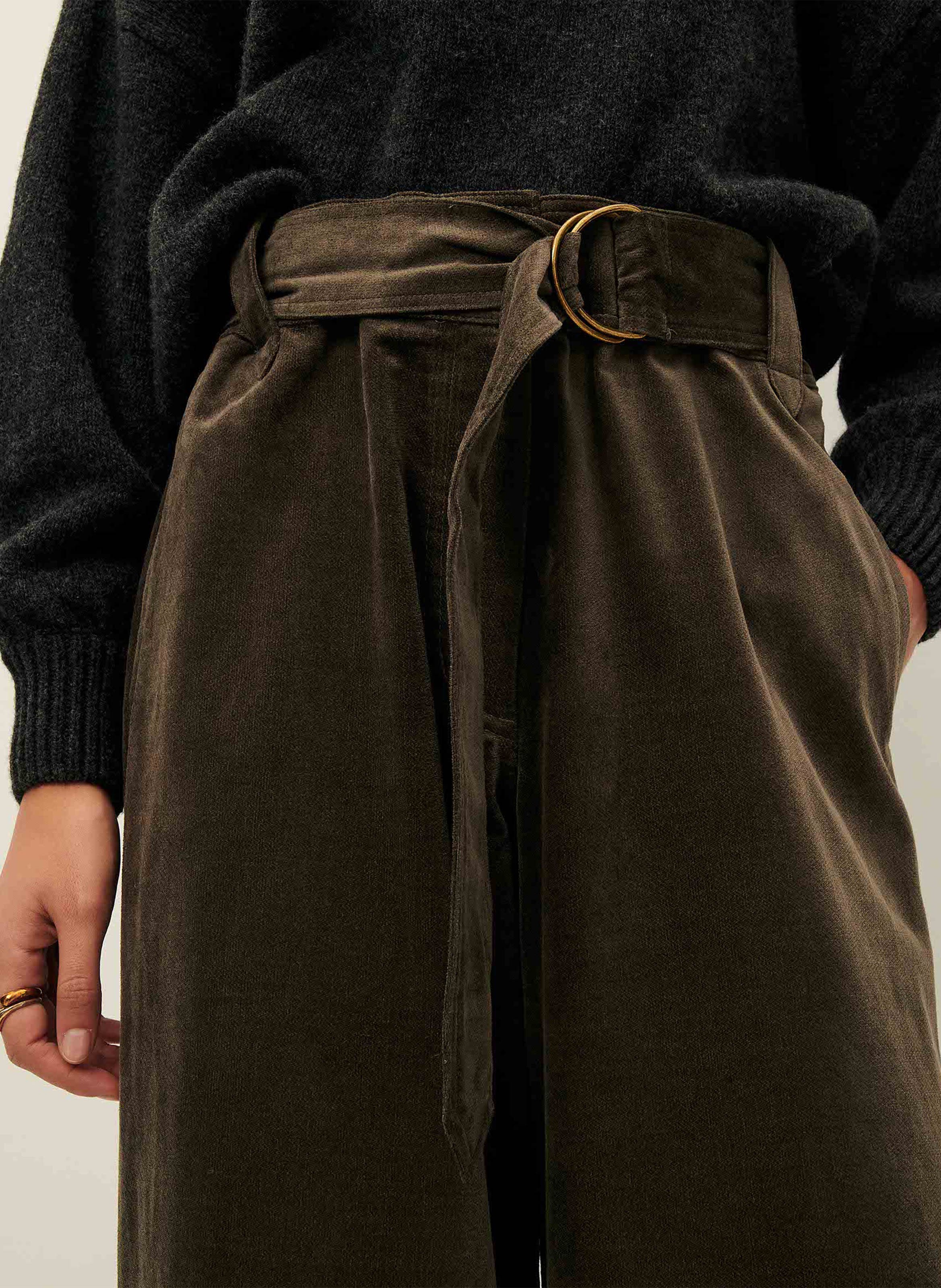 Wide-leg high-waisted cotton-blend pants SESSUN Brown