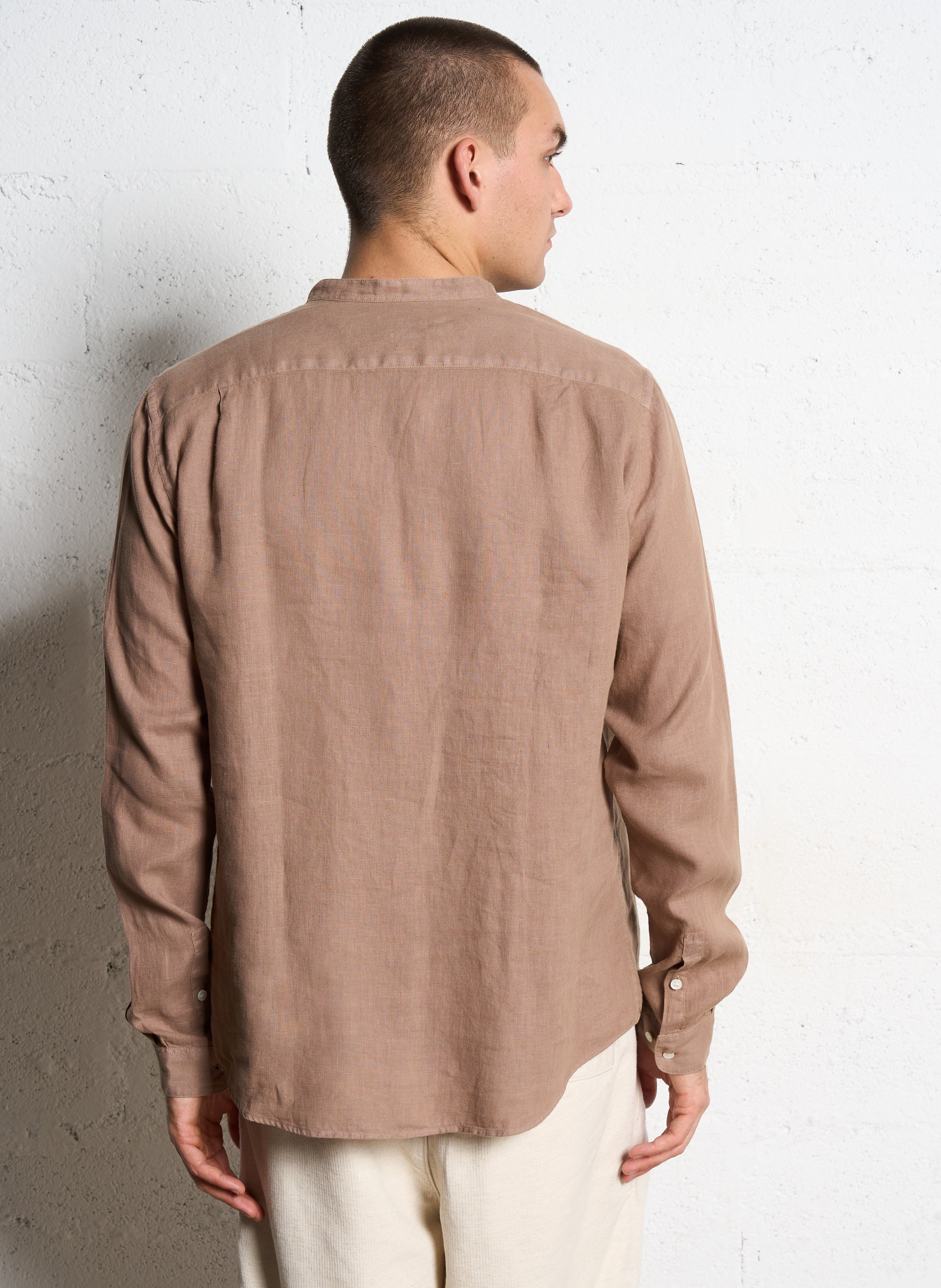 Chemise droite col rond en lin IKKS Marron