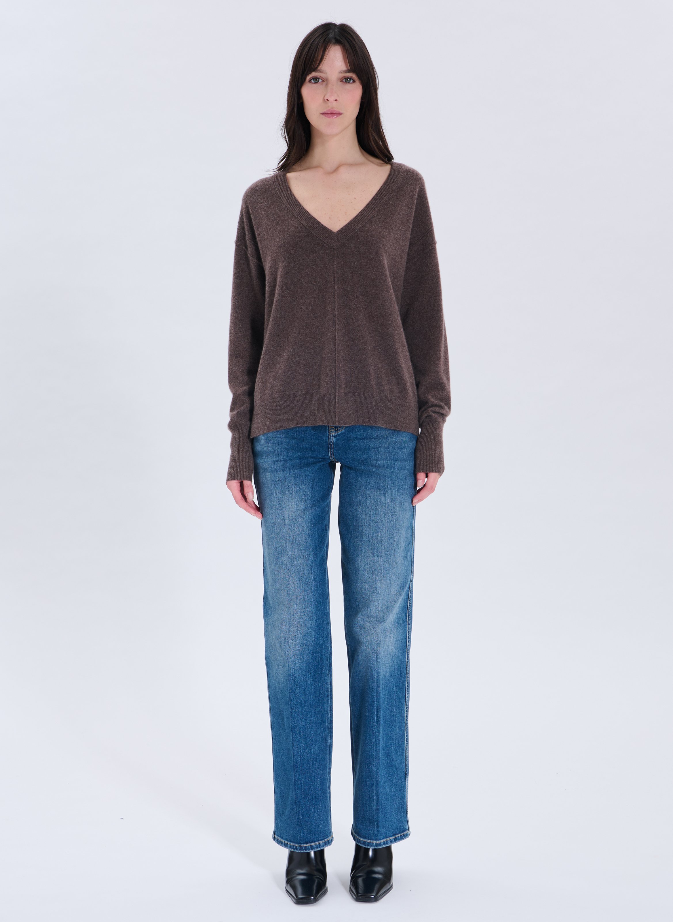 Pull col v en cachemire ZAPA Marron