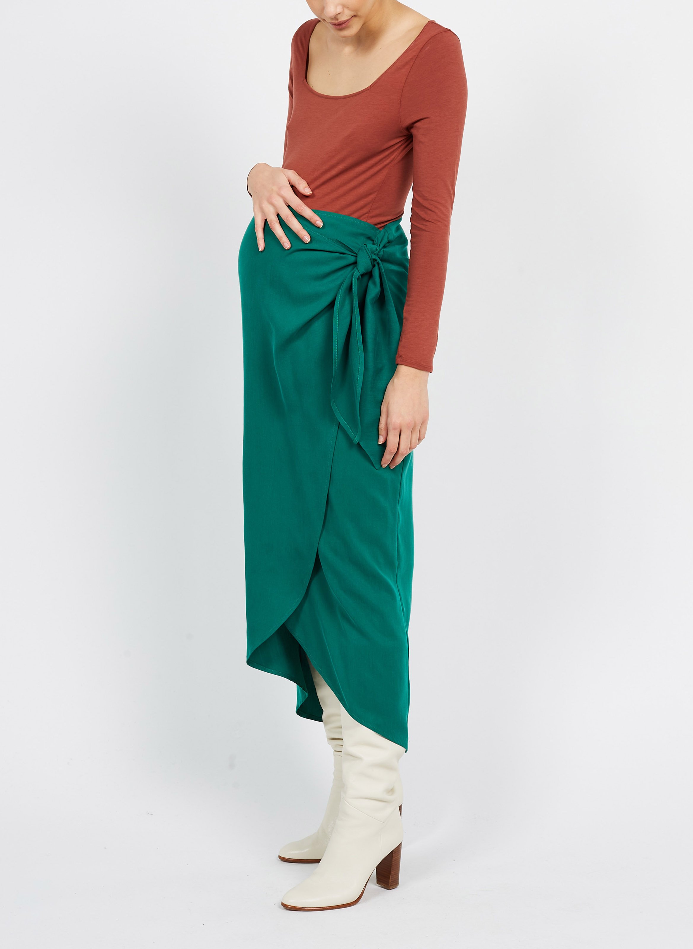 High-waisted maternity wrap skirt NAISSANCE PUBLIQUE Green