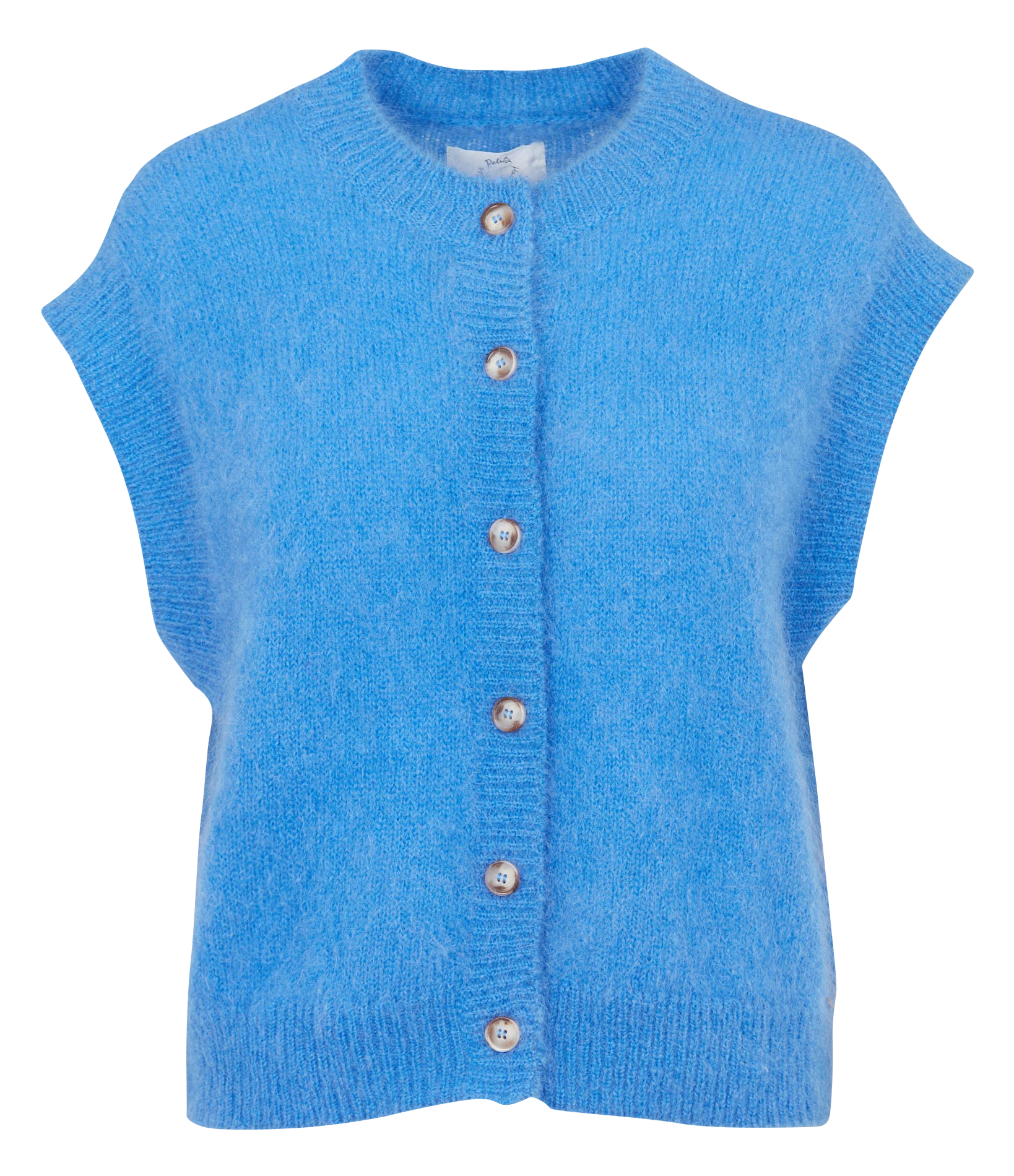 Oversized round neck wool blend vest DES PETITS HAUTS Blue