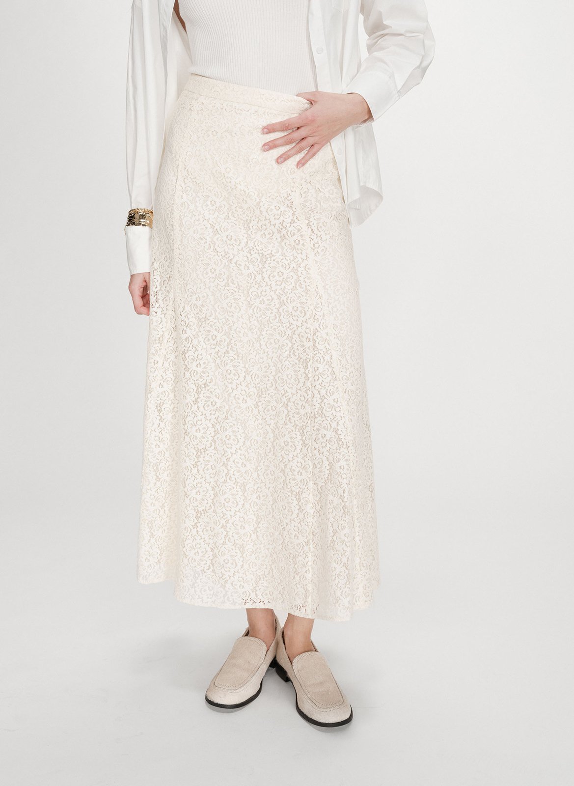 Flared long lace skirt GRACE ET MILA White