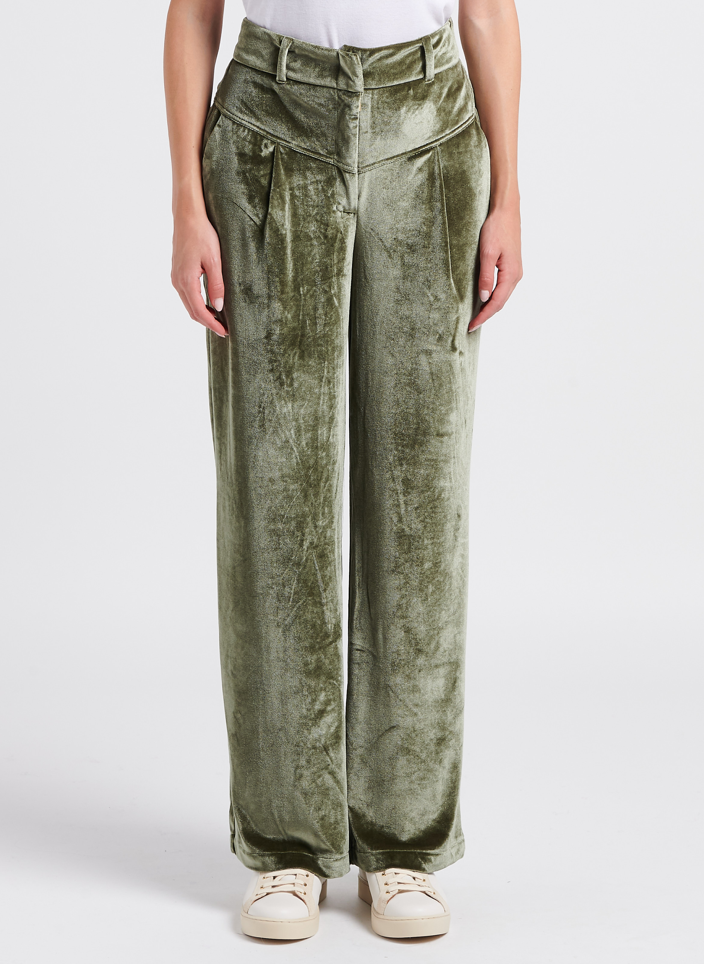 Pantalon large taille haute en velours STELLA PARDO Vert