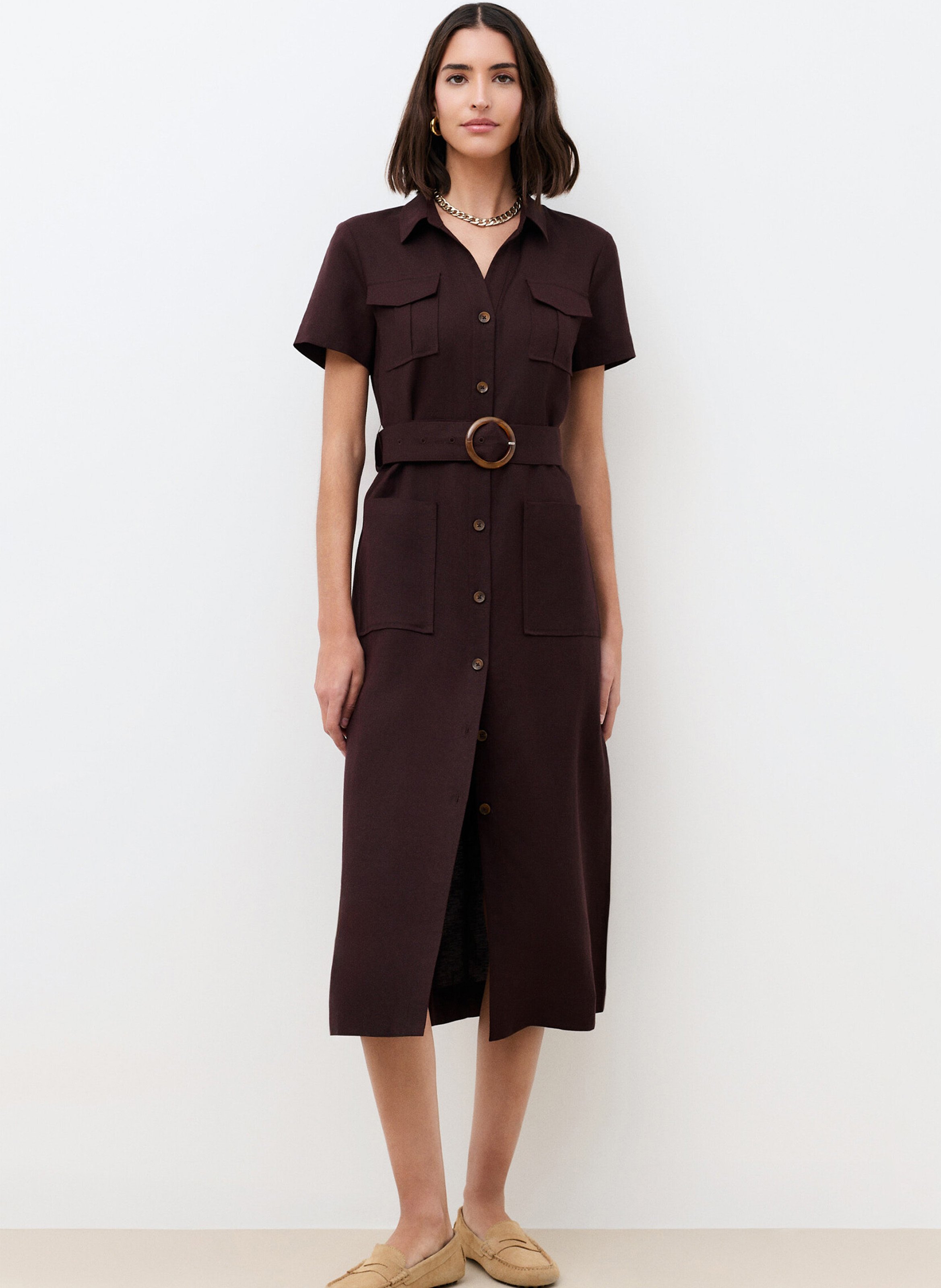 Lange jurk van gemengd linnen CAROLL Bruin