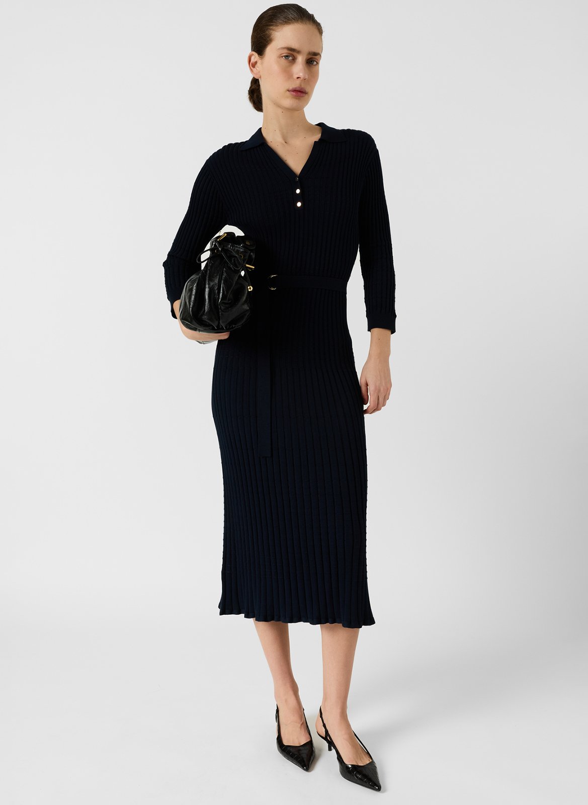 Robe midi ajustée col V en maille côtelée GERARD DAREL Bleu