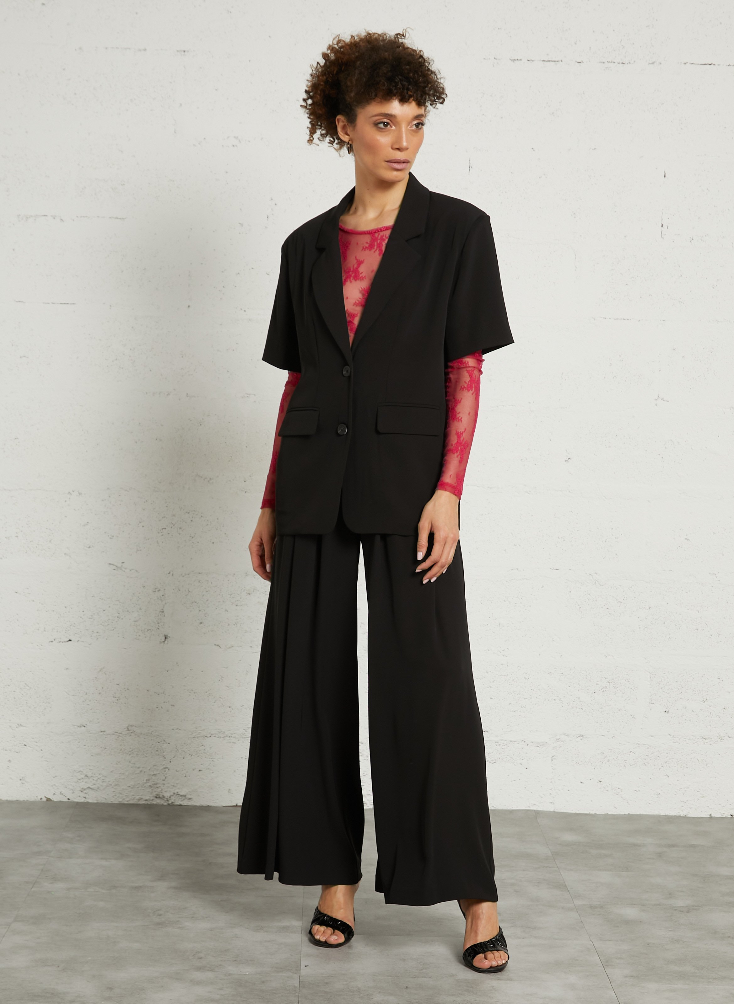 Cotton-blend cardigan with tailored collar LE TEMPS DES CERISES Black