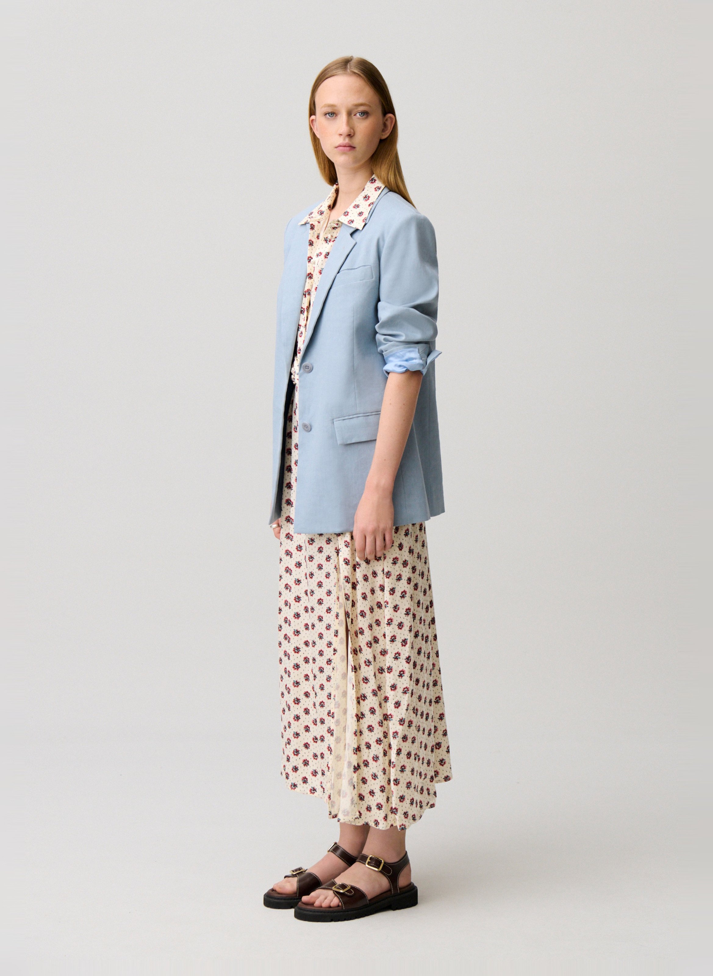 Veste tailleur droite en lin mélangé CLAUDIE PIERLOT Bleu