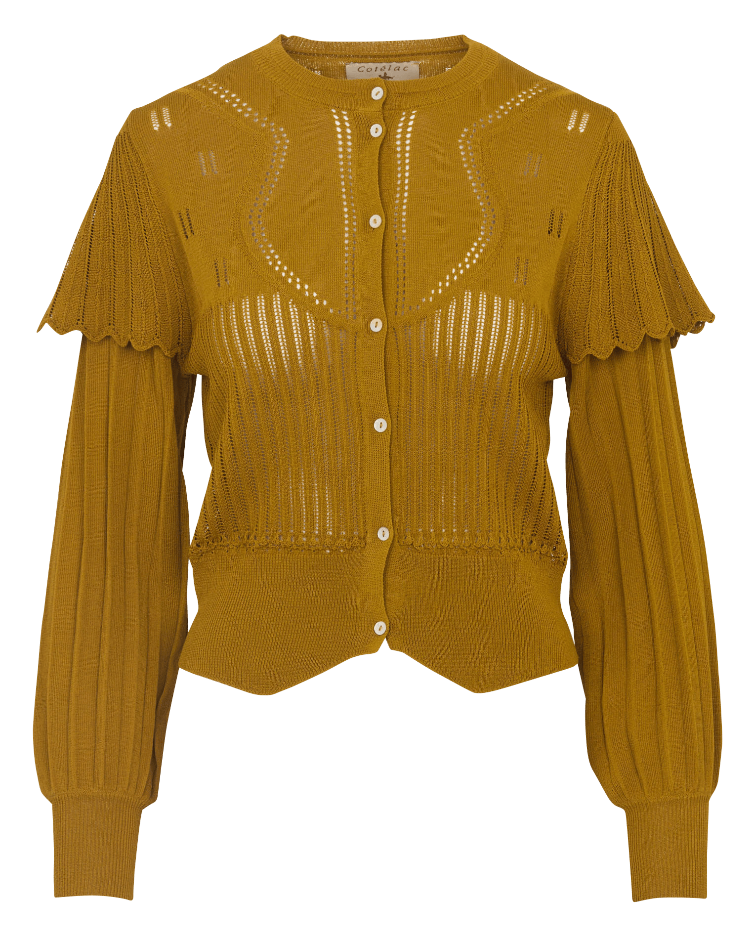 Straight cotton-blend round-neck cardigan COTELAC Yellow