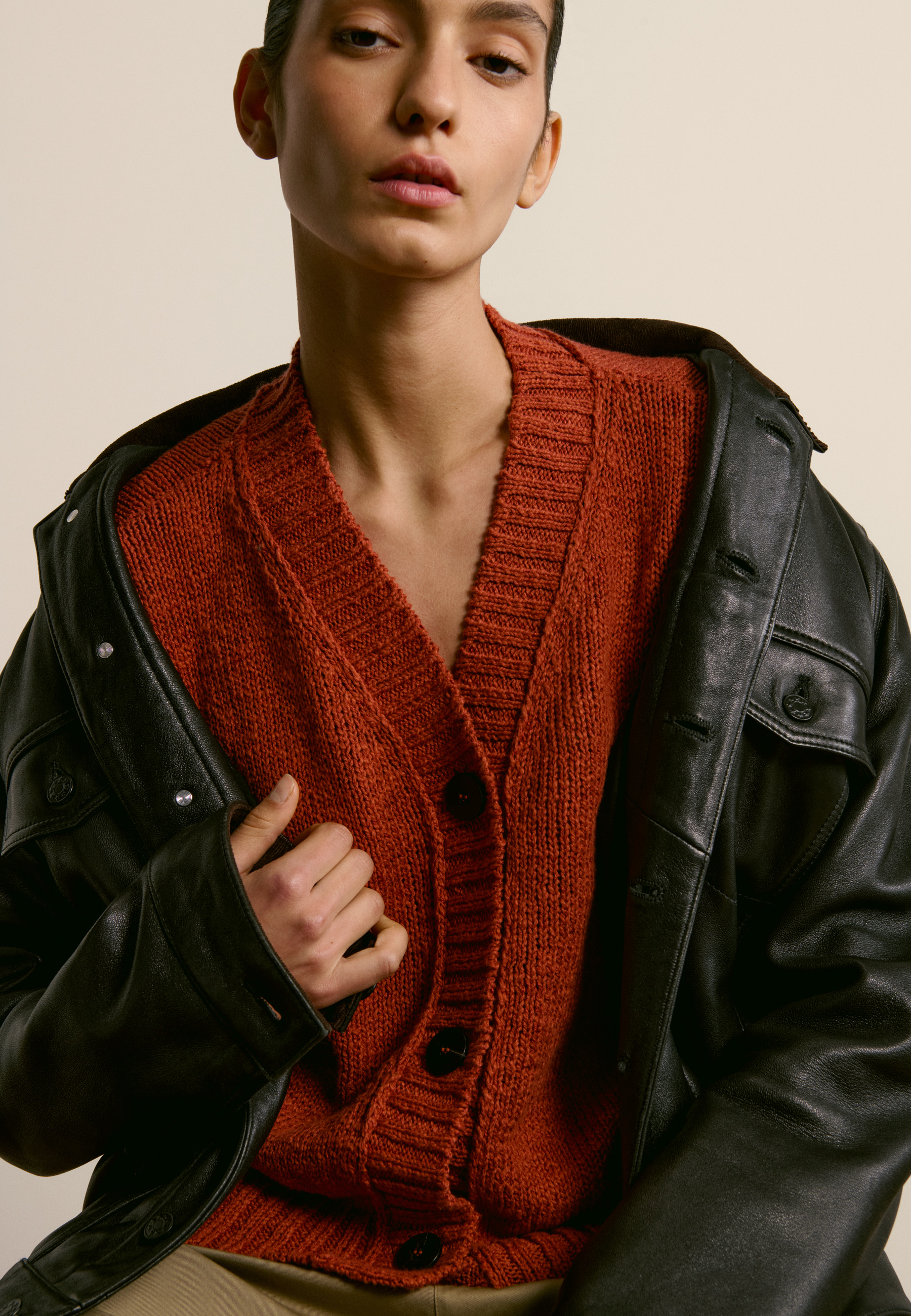 V-neck cotton and linen cardigan MAISON MONTAGUT