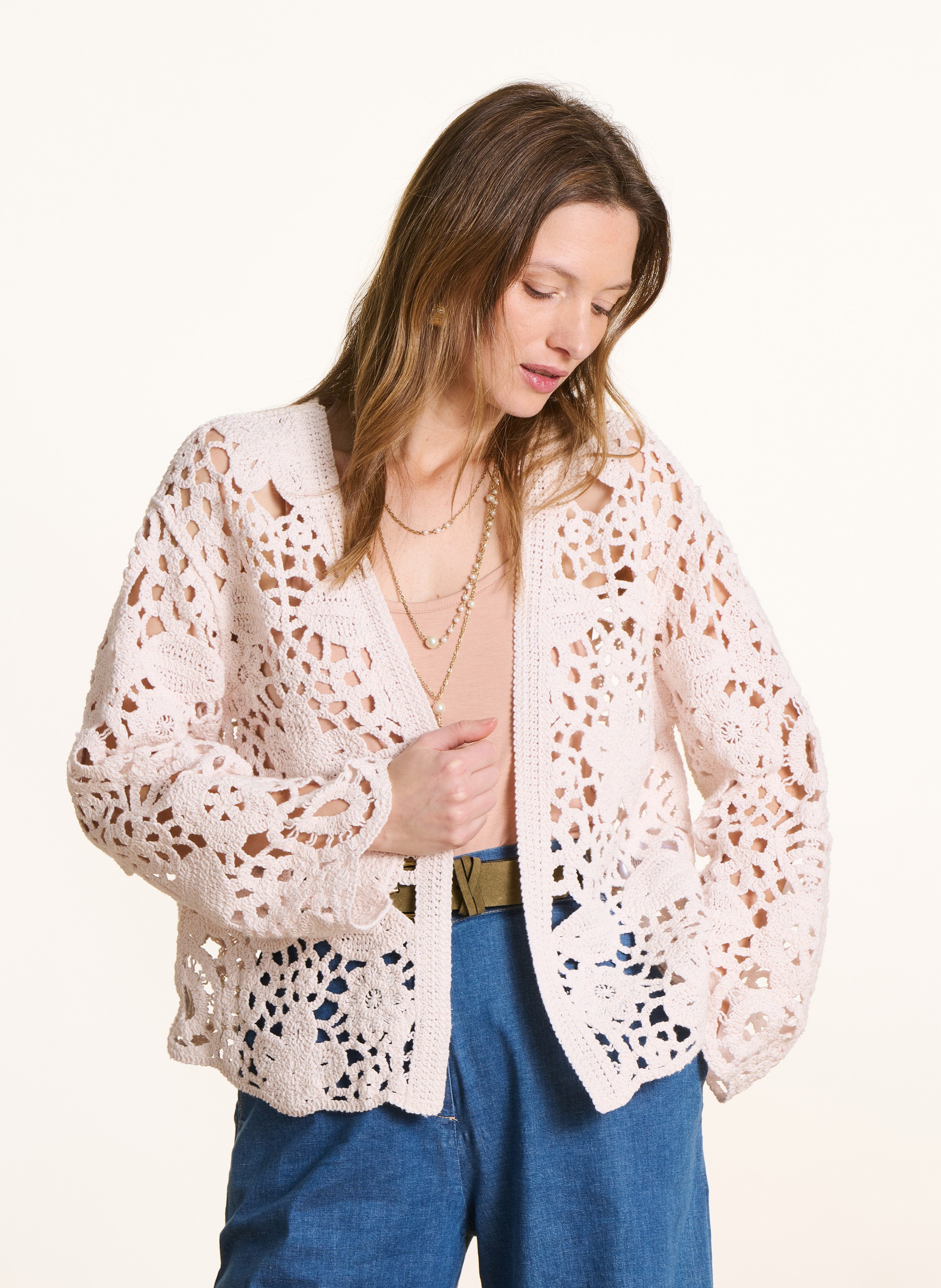 Gilet en crochet en coton bio LA FEE MARABOUTEE Blanc