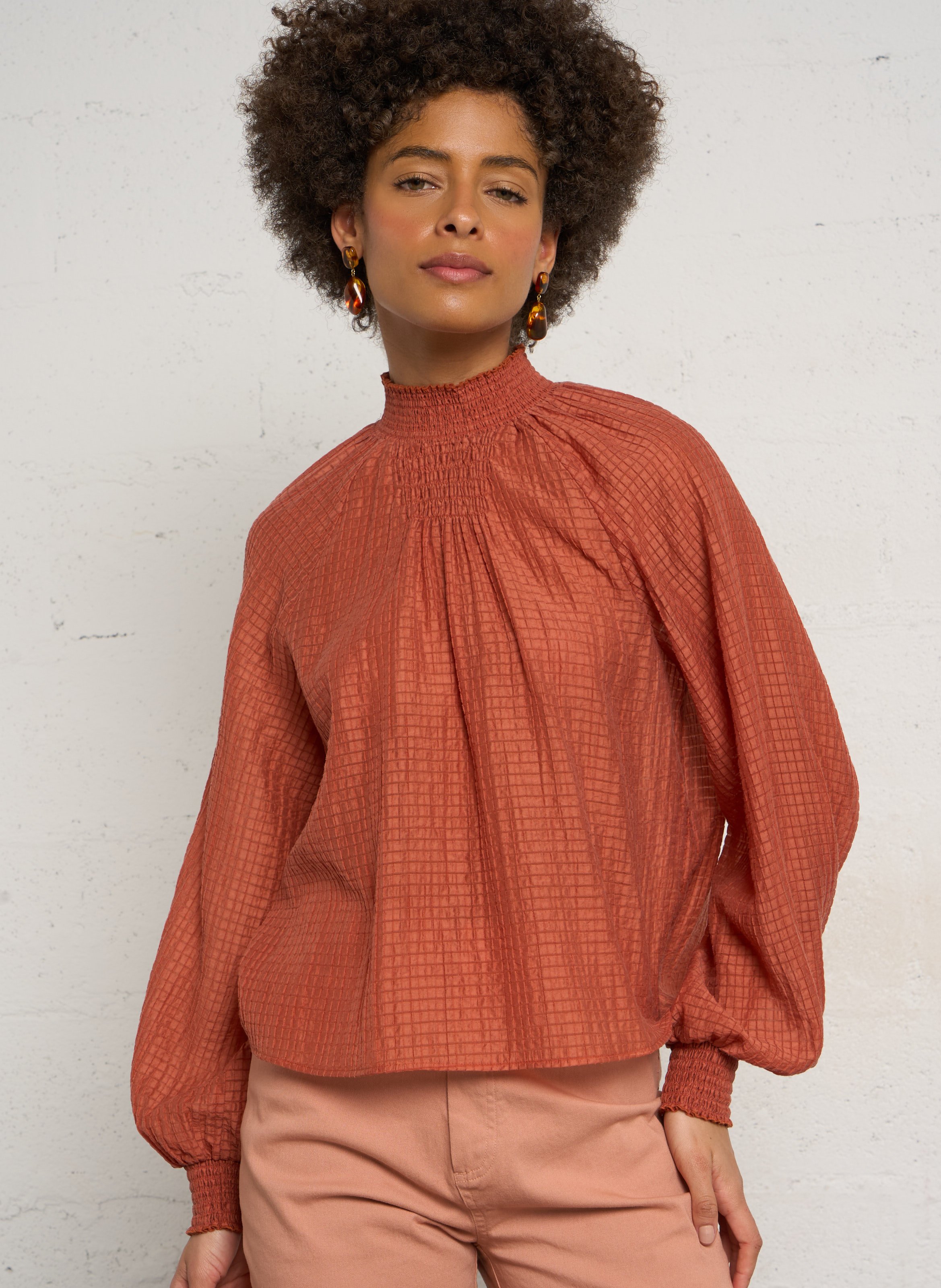 Langarm-Top mit elastischem Kragen PETITE MENDIGOTE Beige