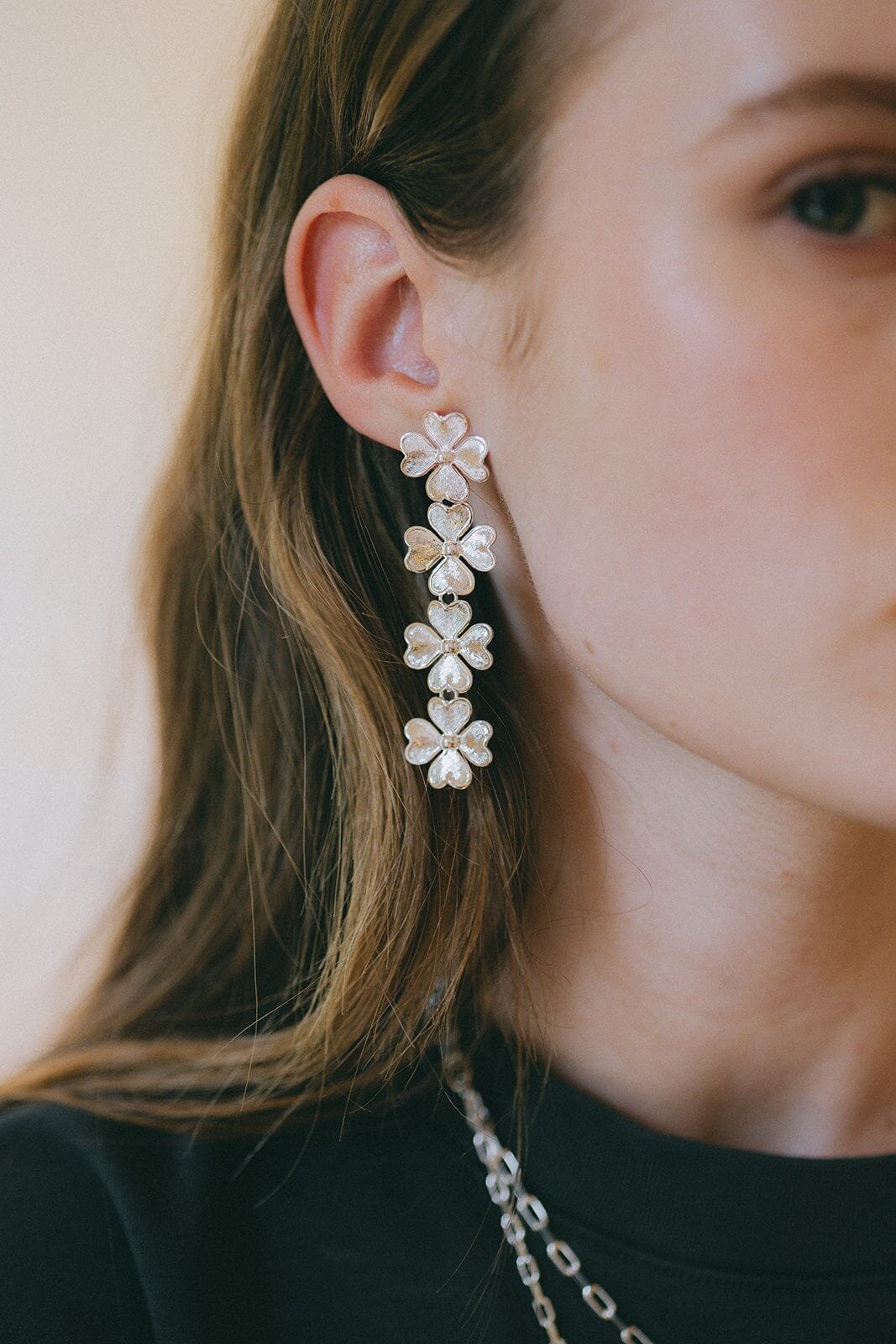 Dangling clover gold-plated stud earrings MONSIEUR SIMONE Silver