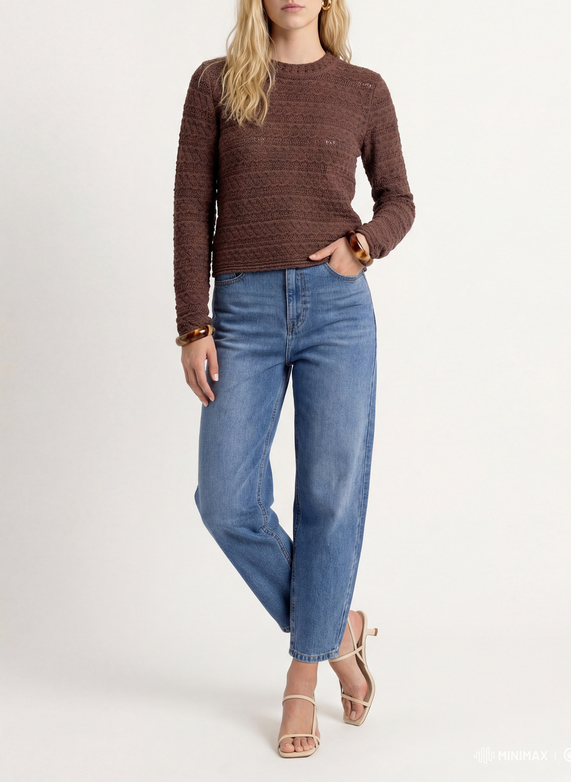 Pull droit en tricot fantaisie KOOKAI Marron