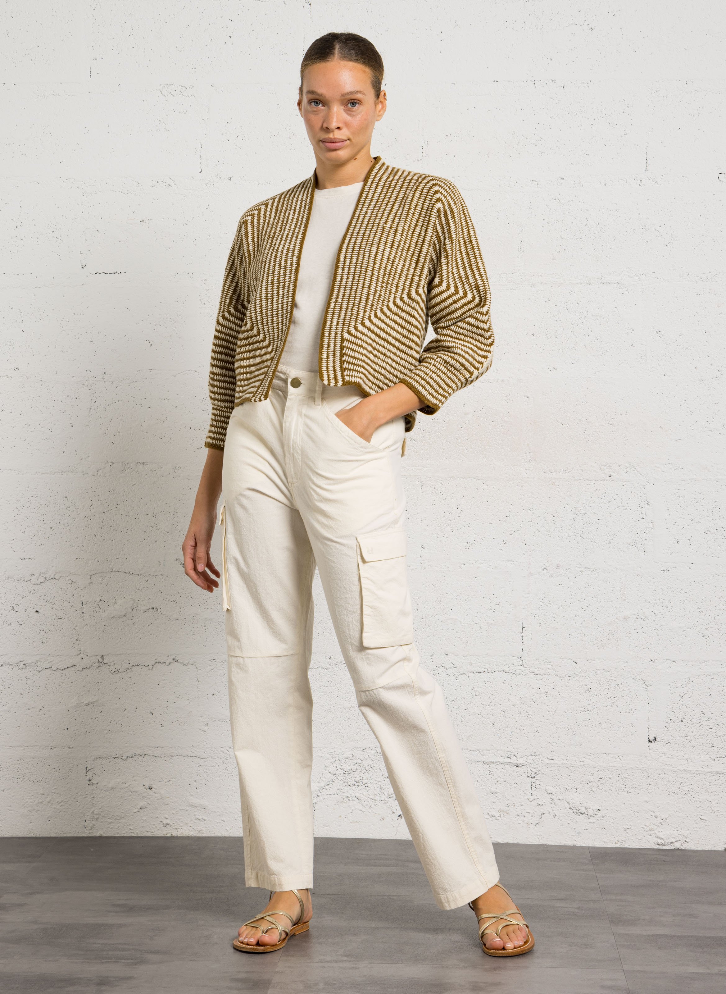 Cardigan ajusté en coton LEON & HARPER Marron