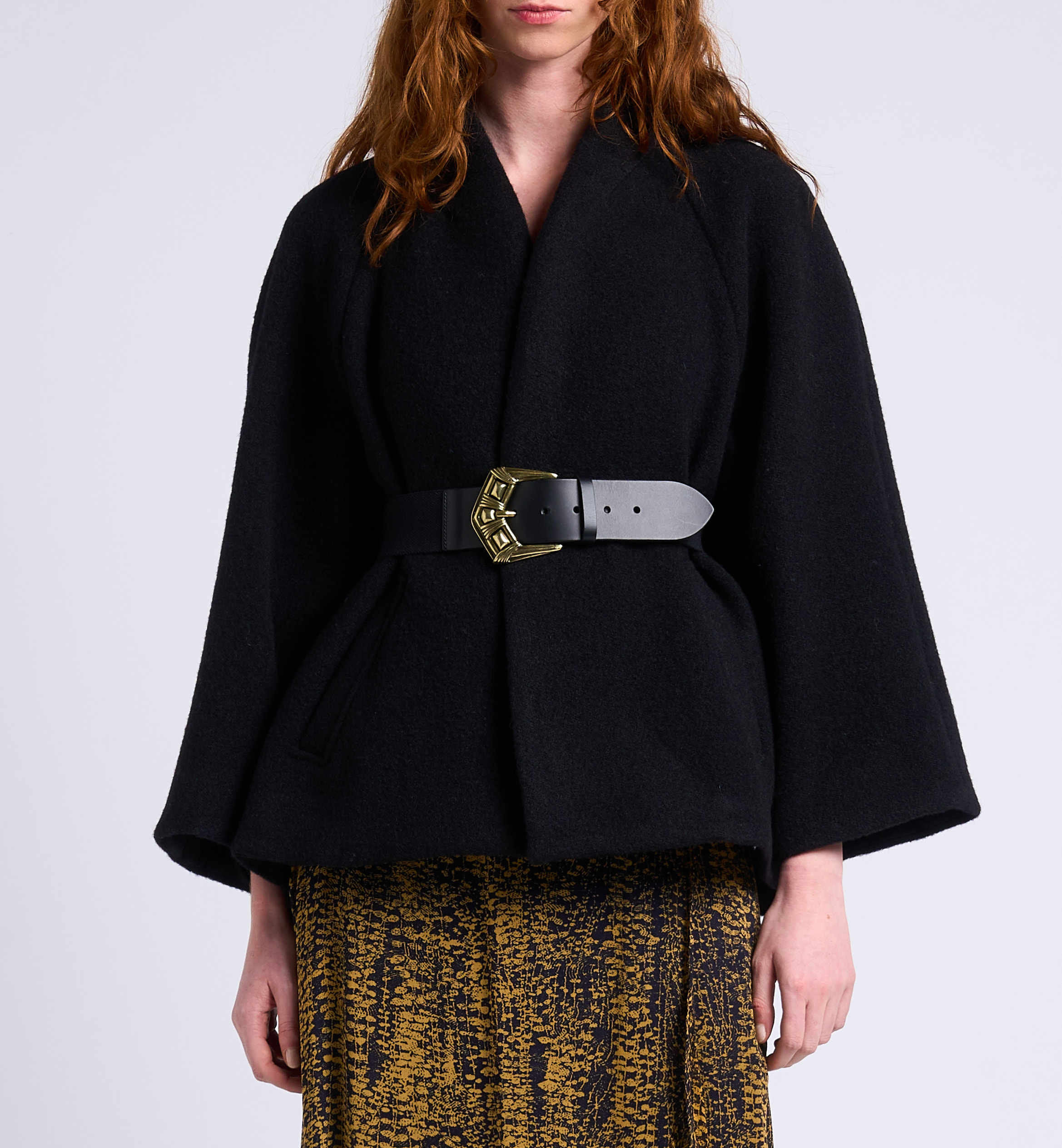 Cape droite col châle en laine BA&SH Noir