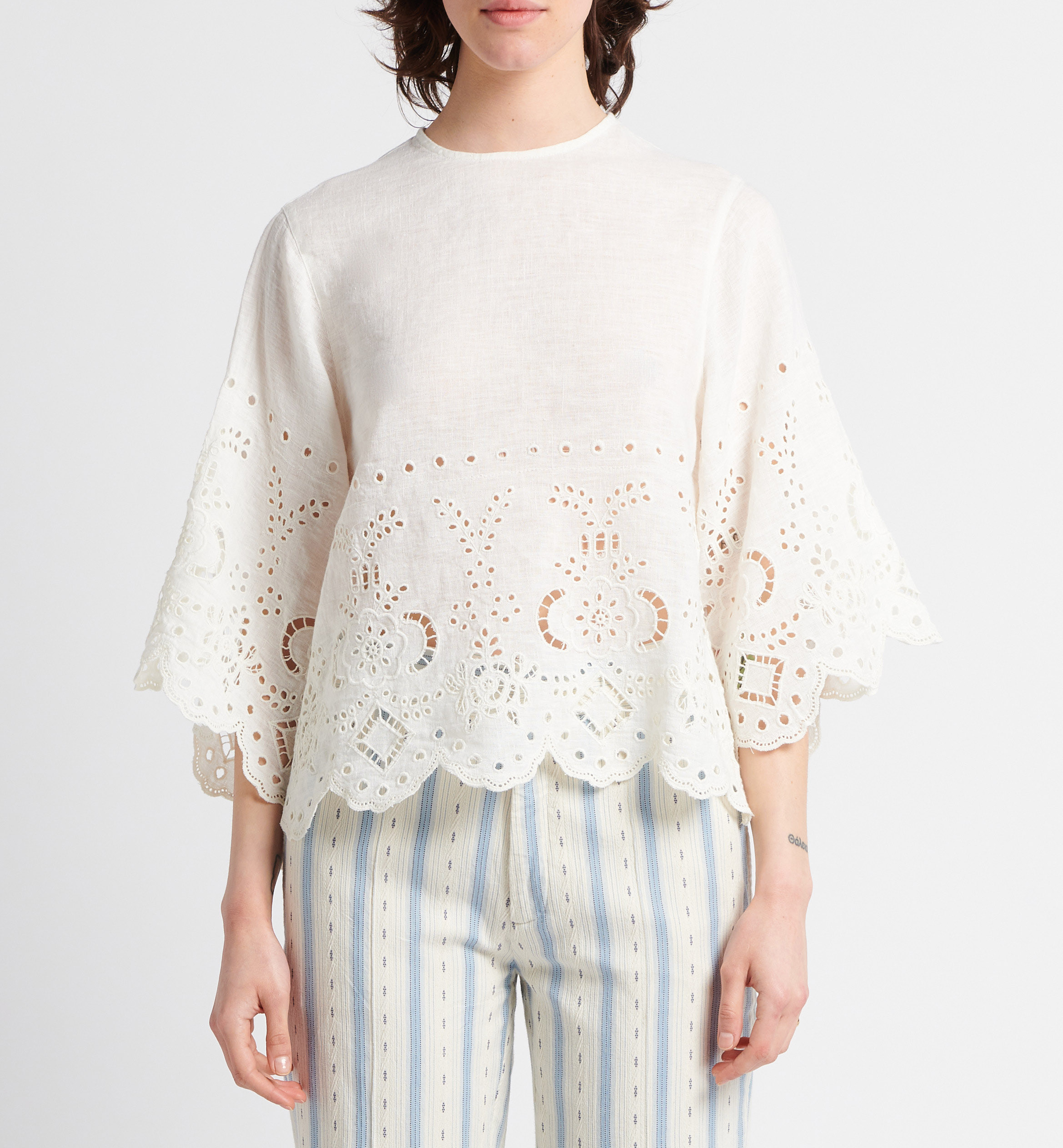 Blouse ample ajourée en lin LAURENCE BRAS Blanc