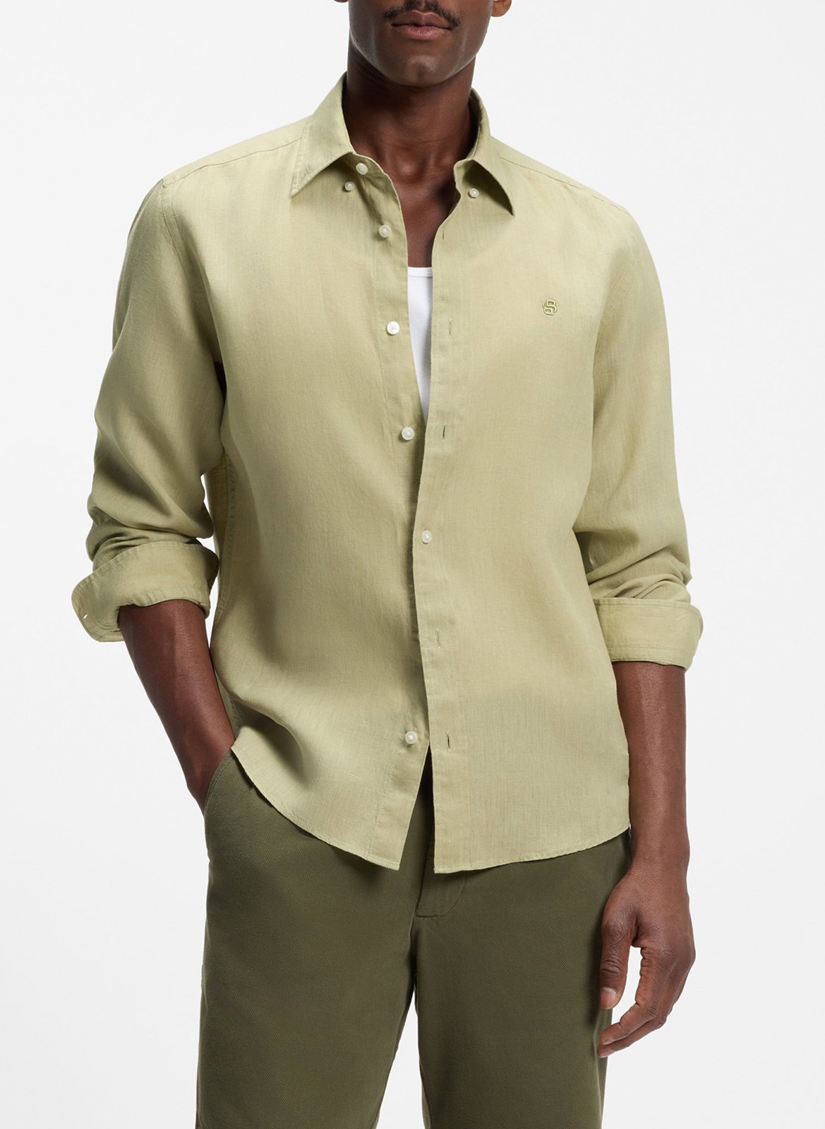 Classic-neck linen shirt BOSS