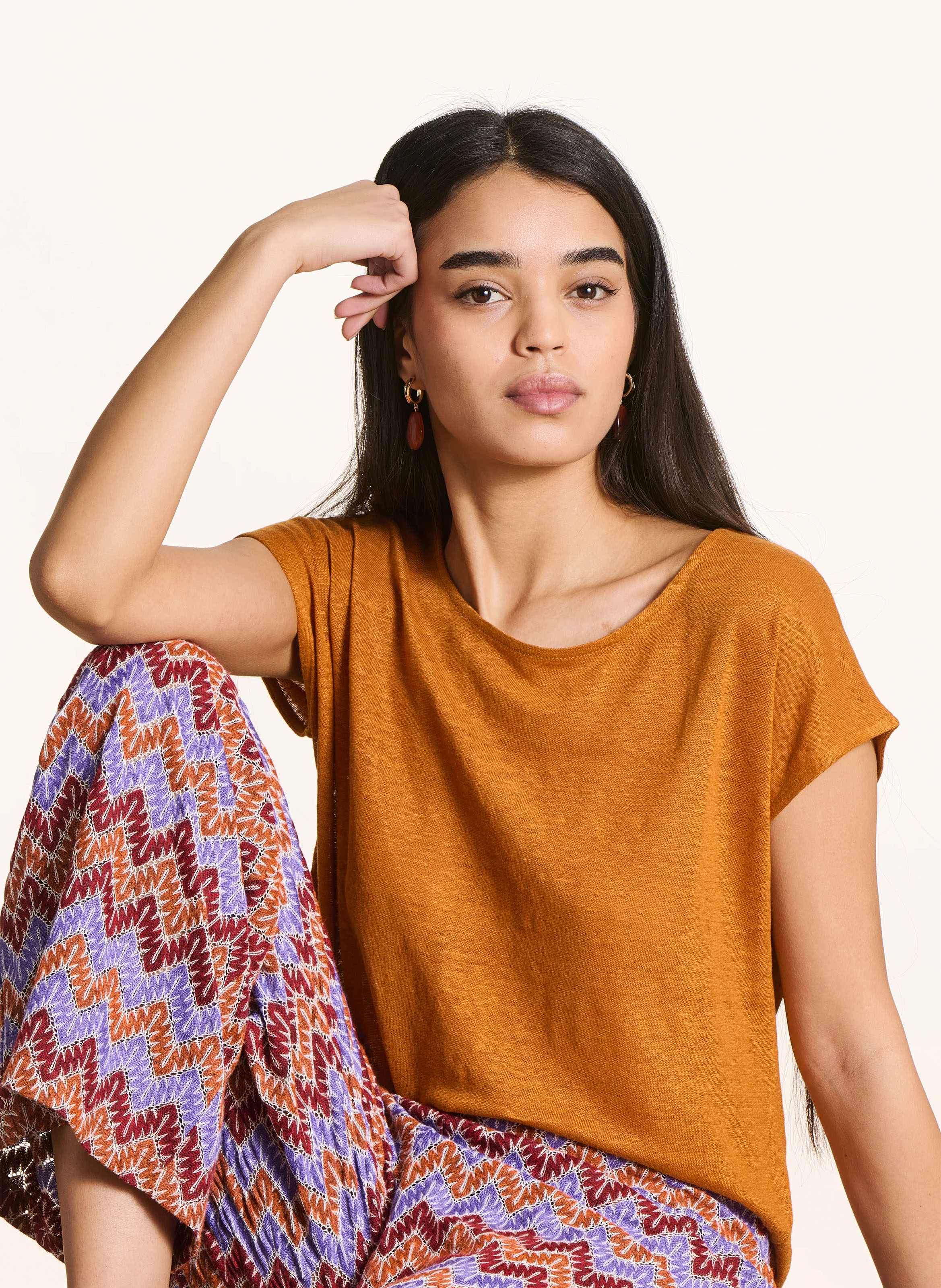 Tee-shirt droit chiné en lin LA FEE MARABOUTEE Braun
