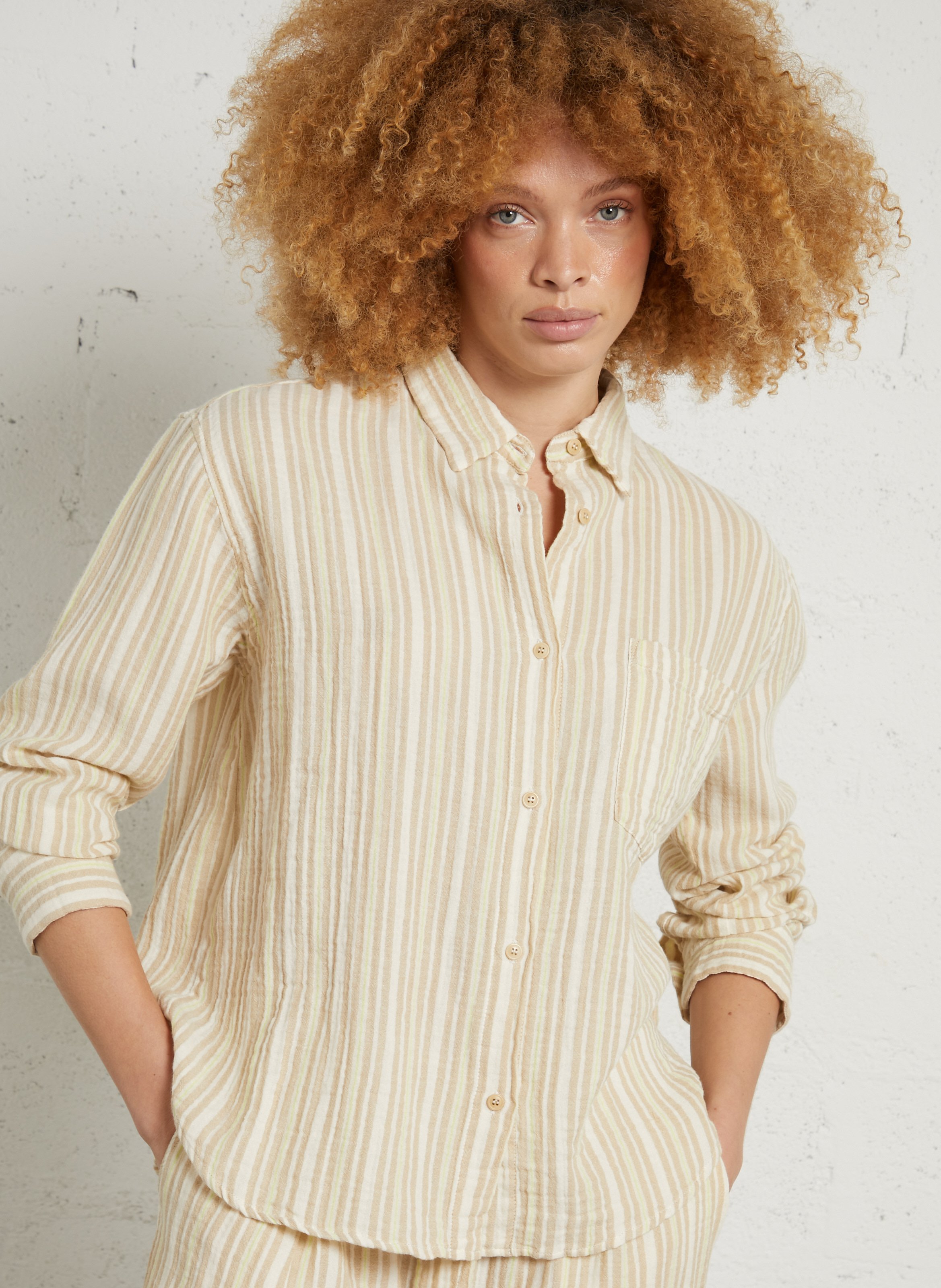 Gestreept overhemd met klassieke kraag MASSCOB Beige