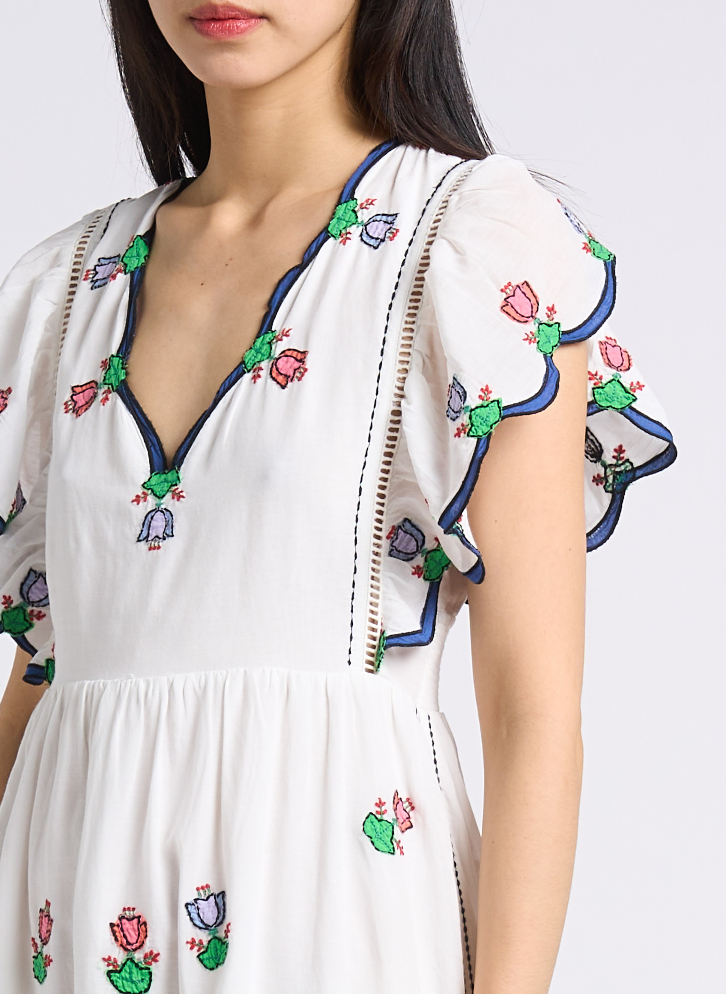 Long fitted dress with floral embroidery PAUL AND JOE White