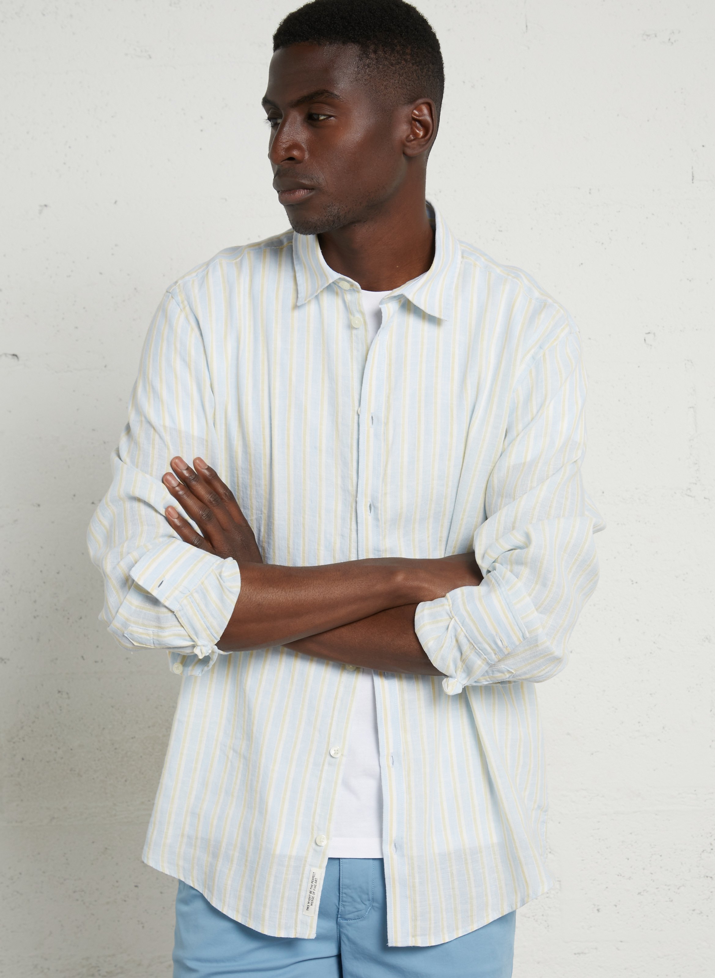 Linen-blend shirt with classic collar CASUAL FRIDAY Blue