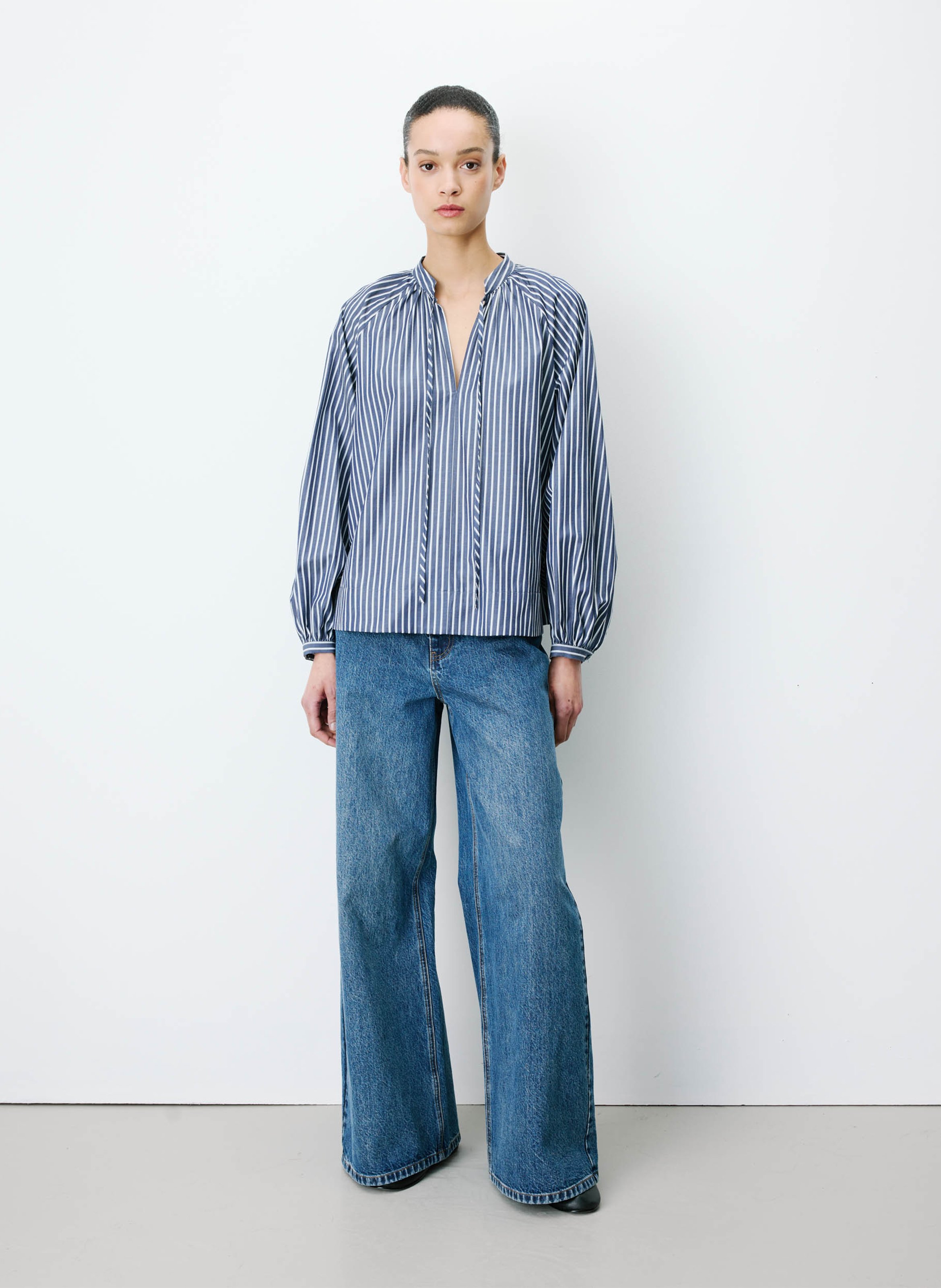 Oversized blouse met ronde hals en strepen GRACE ET MILA Blauw