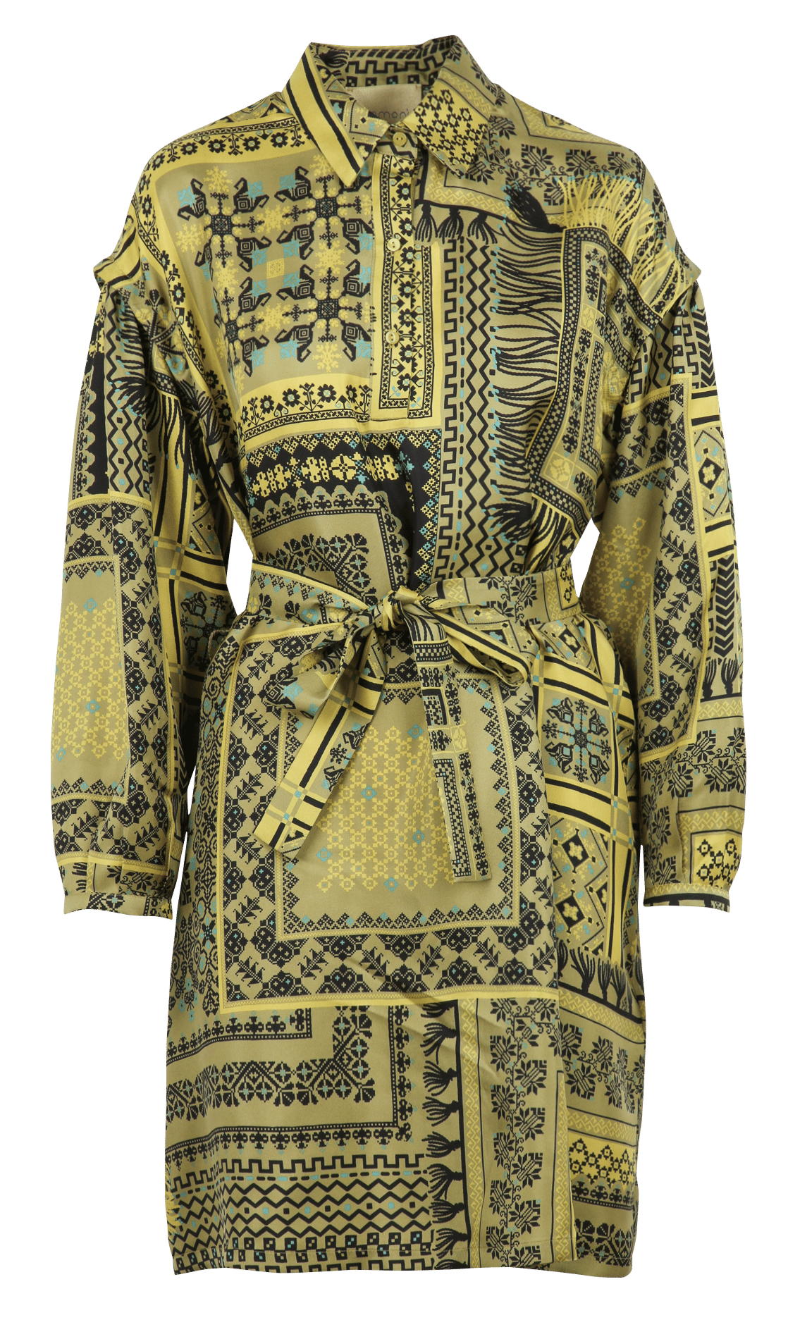 Robe courte col classique en soie imprimée MOMONI Jaune