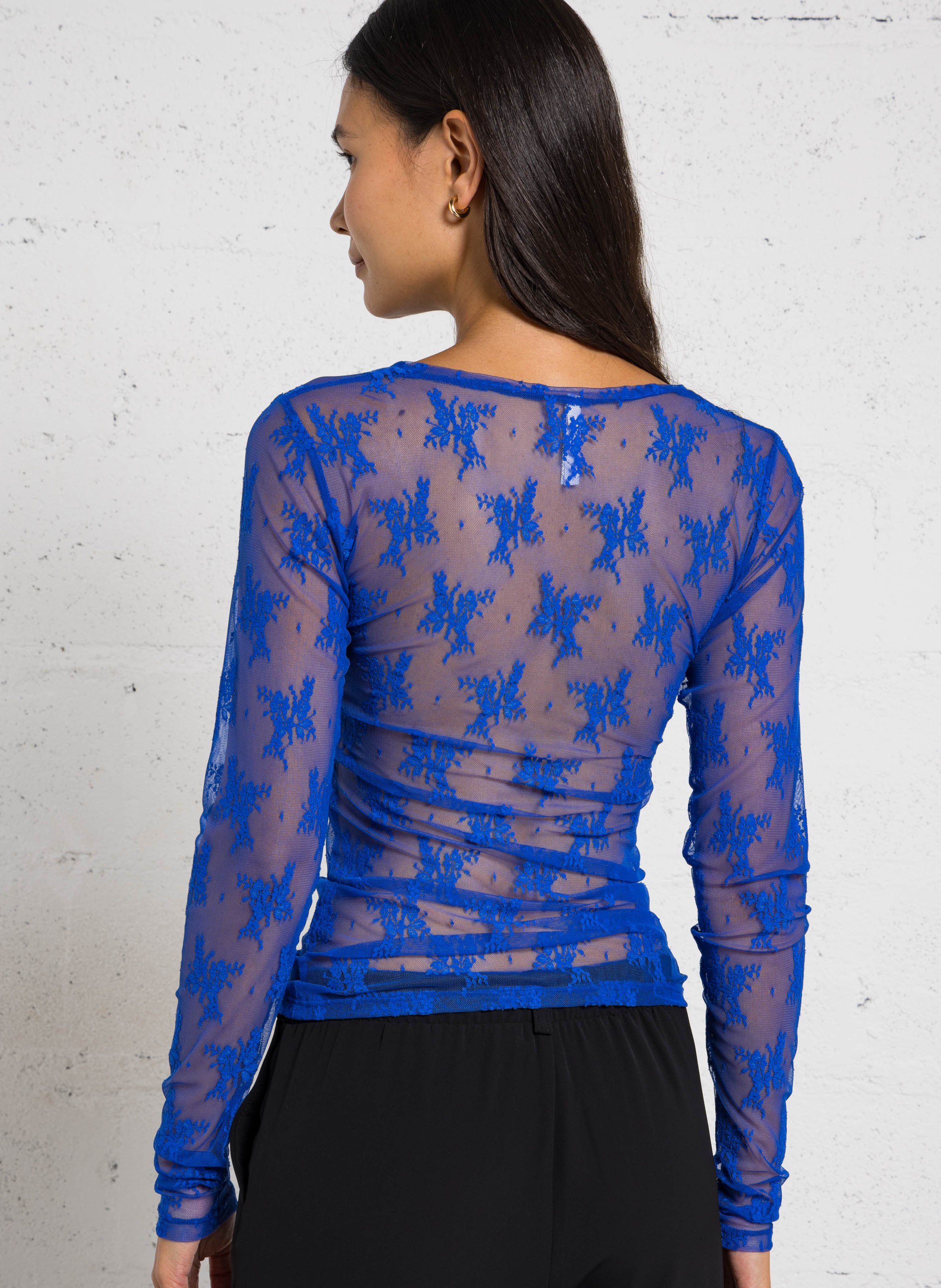 Round neck t-shirt with floral embroidery IMPERIAL Blue