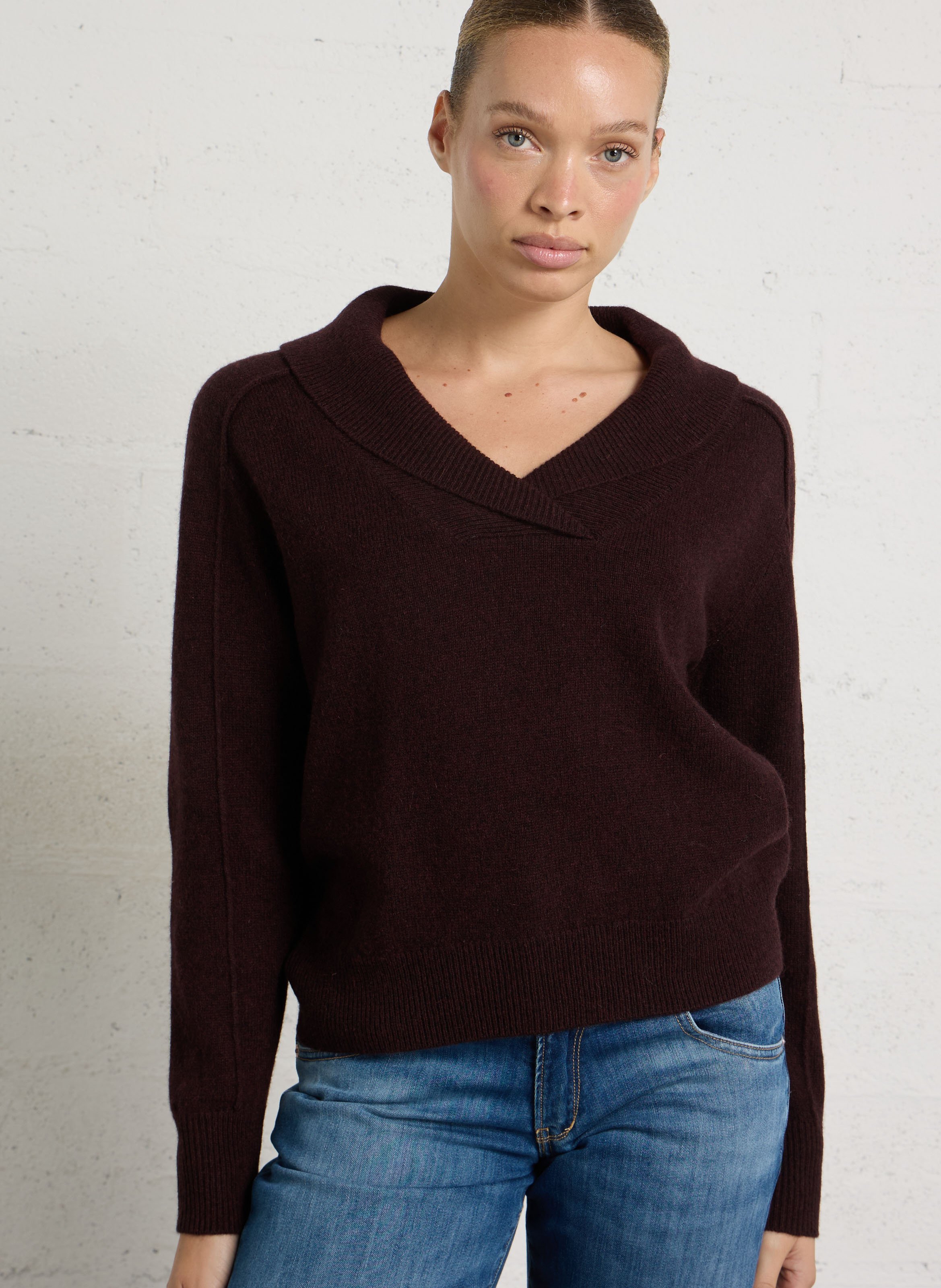Pull droit à col chale en laine MAISON 123 Violet