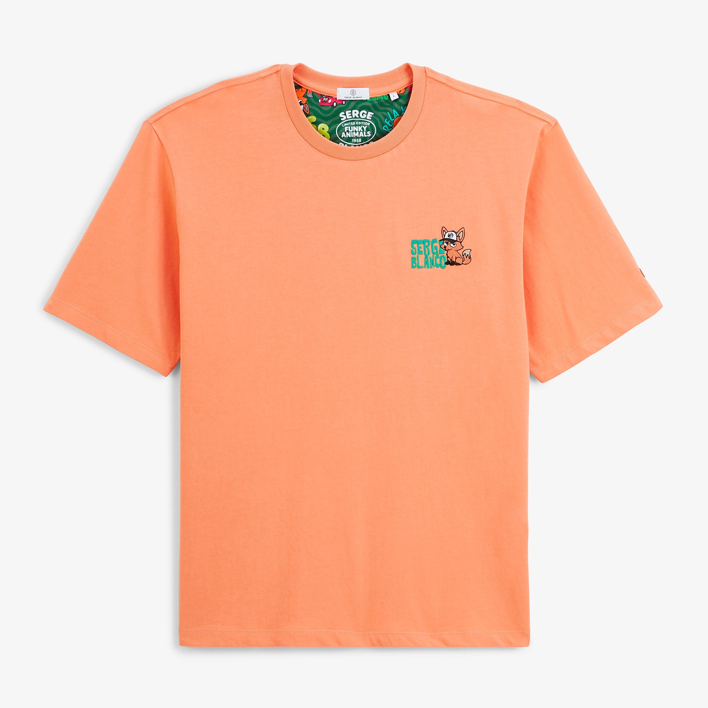 Short-sleeved round neck T-shirt with embroidered Thor design in orange. SERGE BLANCO Orange