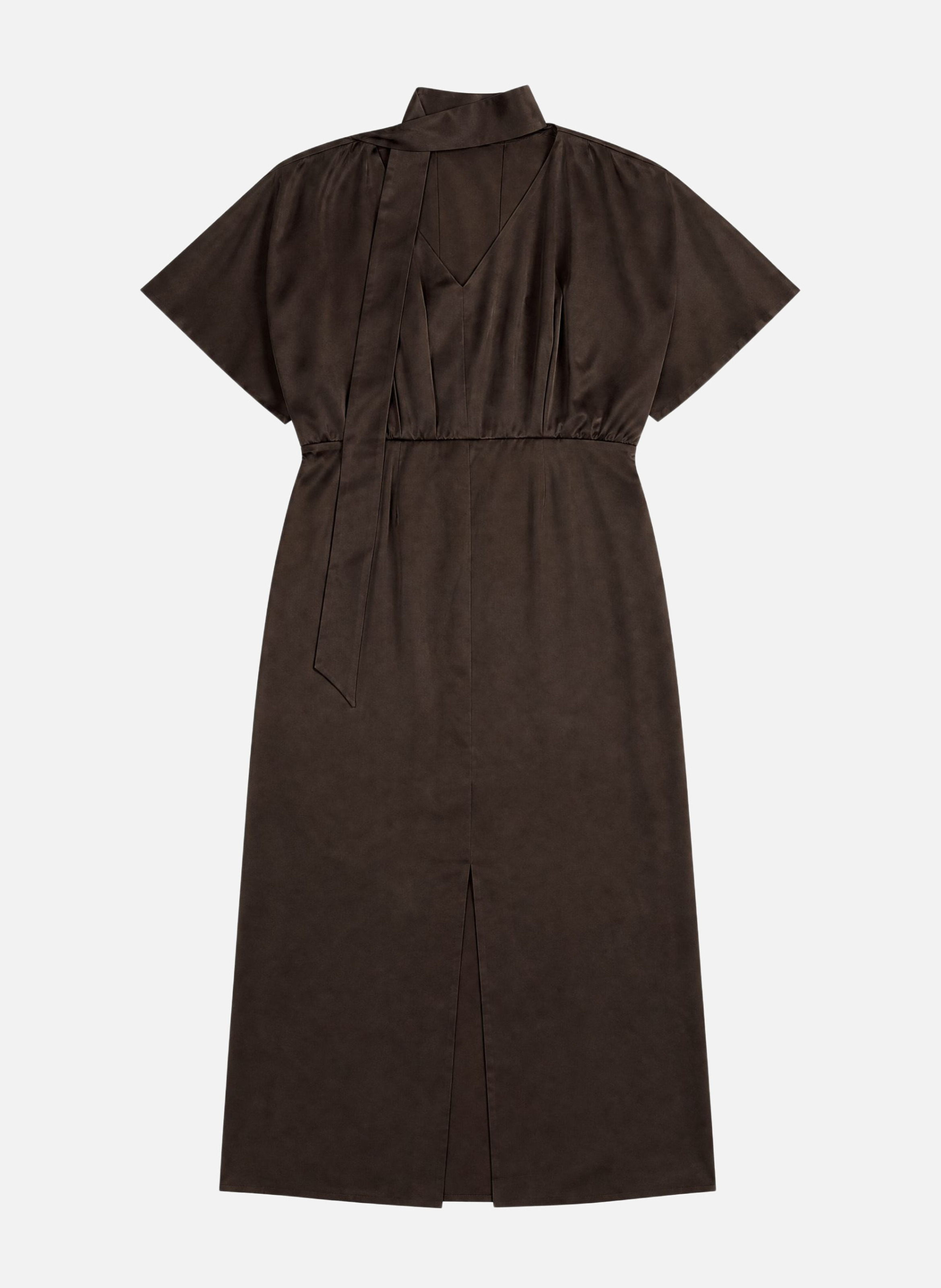 Long satin brown dress with lavallière collar THE KOOPLES Brown