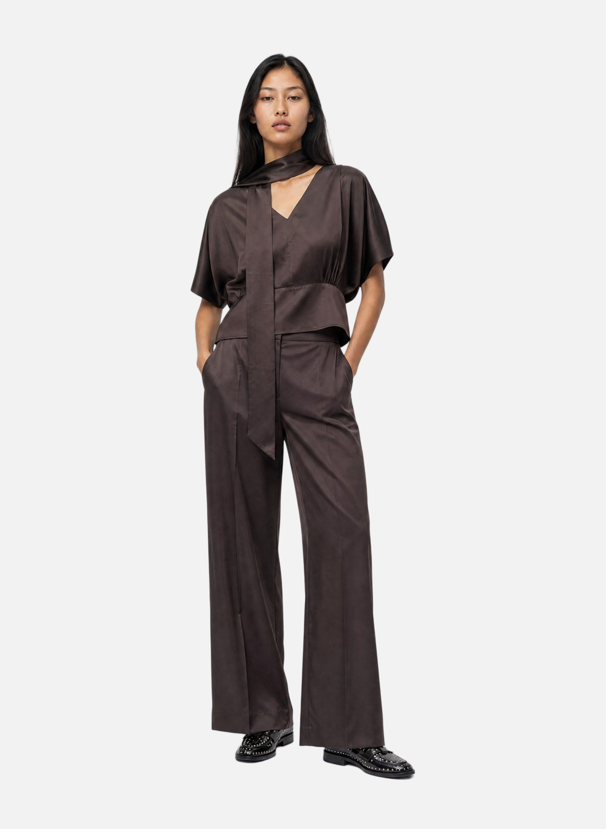 Top with brown satin lavallière THE KOOPLES Brown