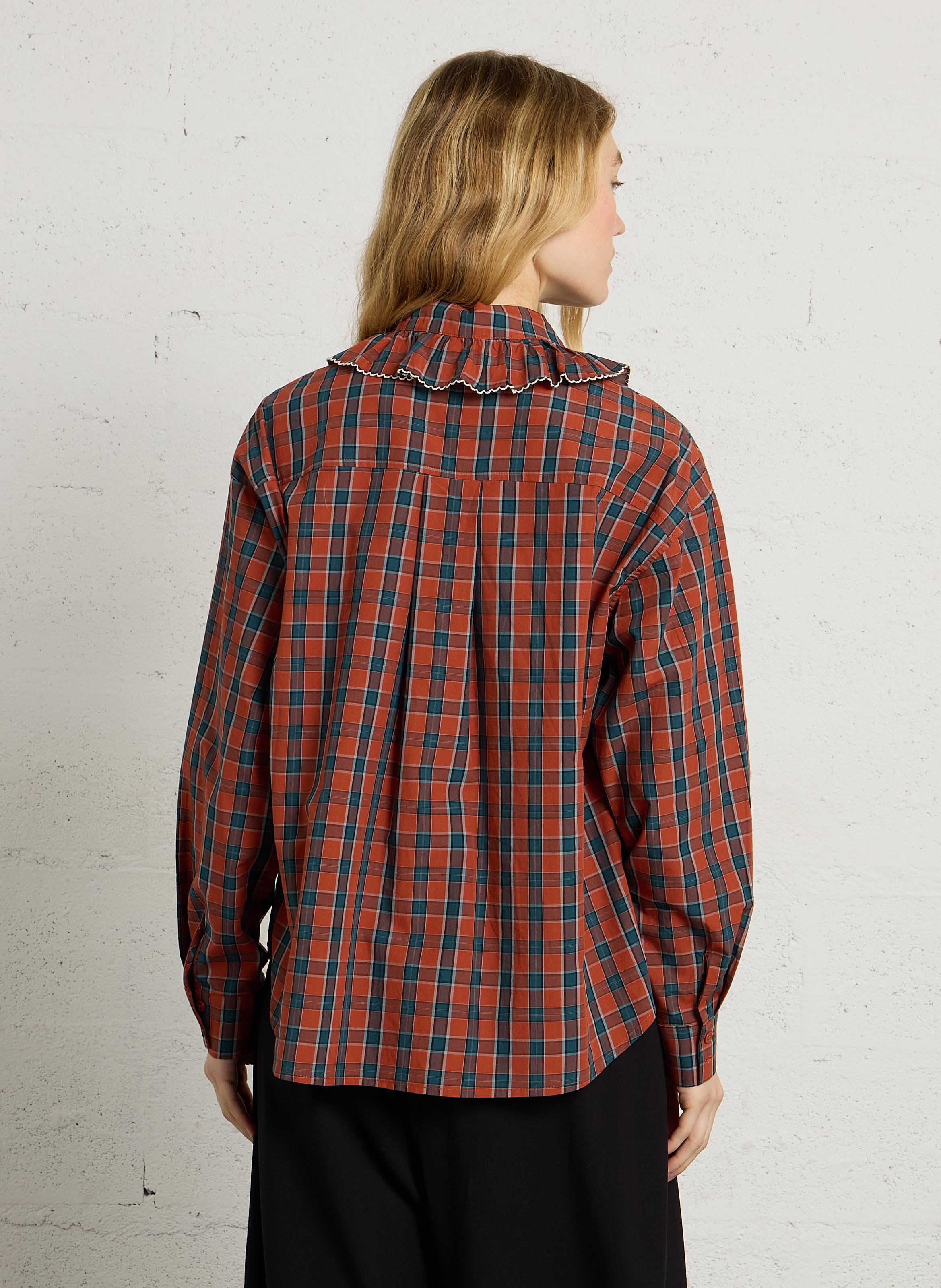 Katoenen blouse met claudinekraag THE KORNER Oranje