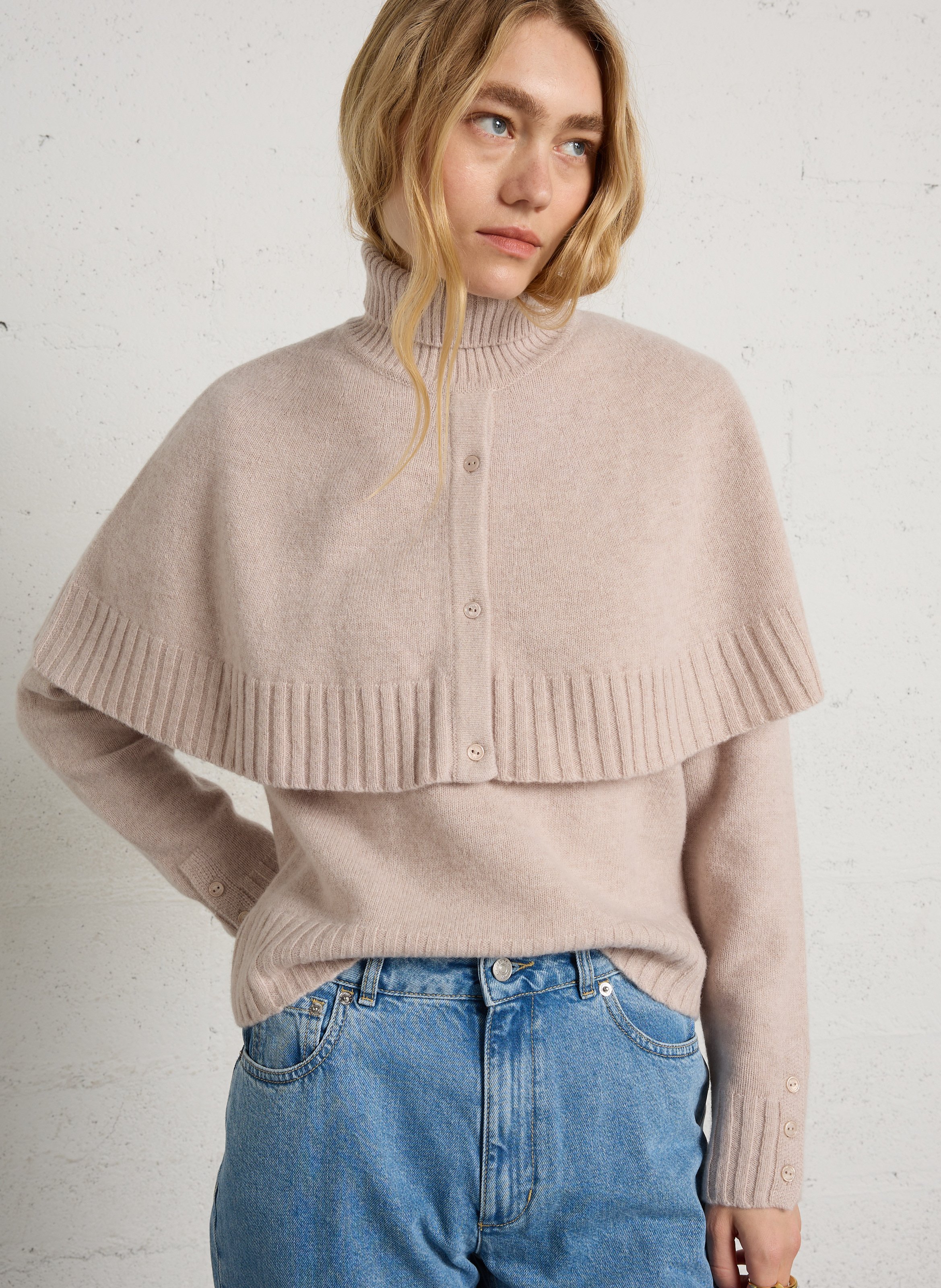 Pull col rond en laine BERENICE Beige