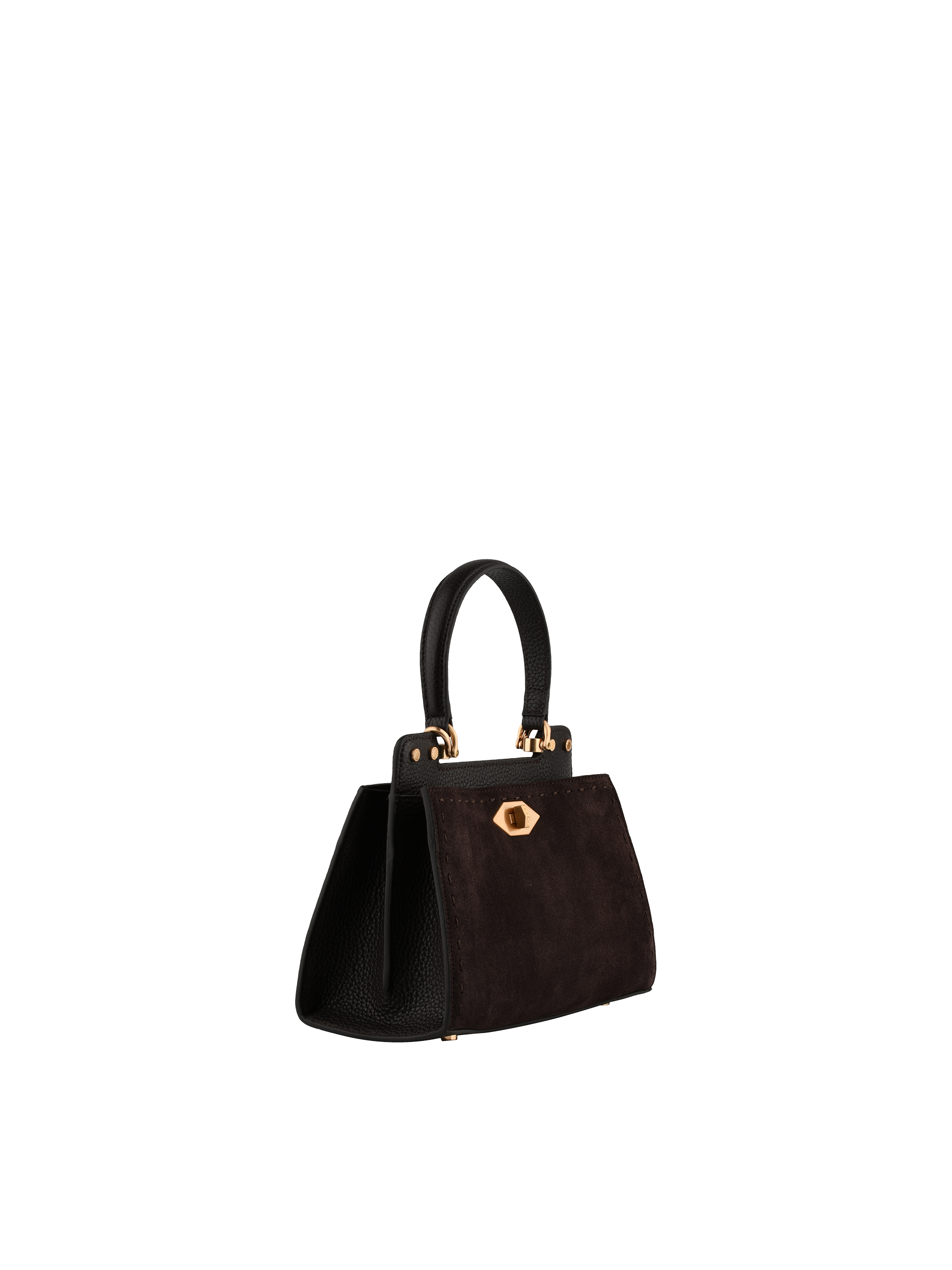Cowhide leather handbag with a suede-effect finish POURCHET Brown