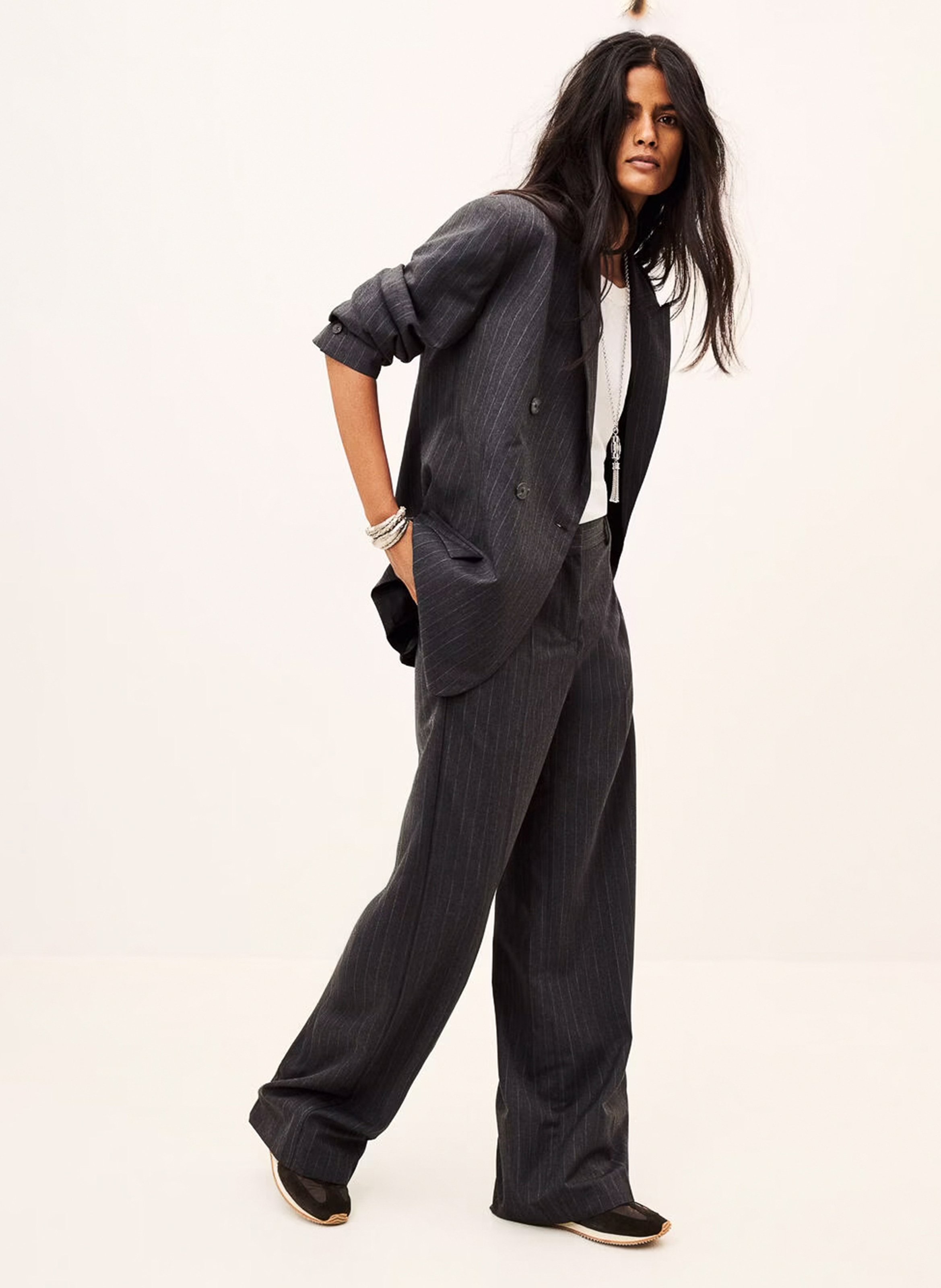 Pantalon tailleur droit à rayures BA&SH Gris
