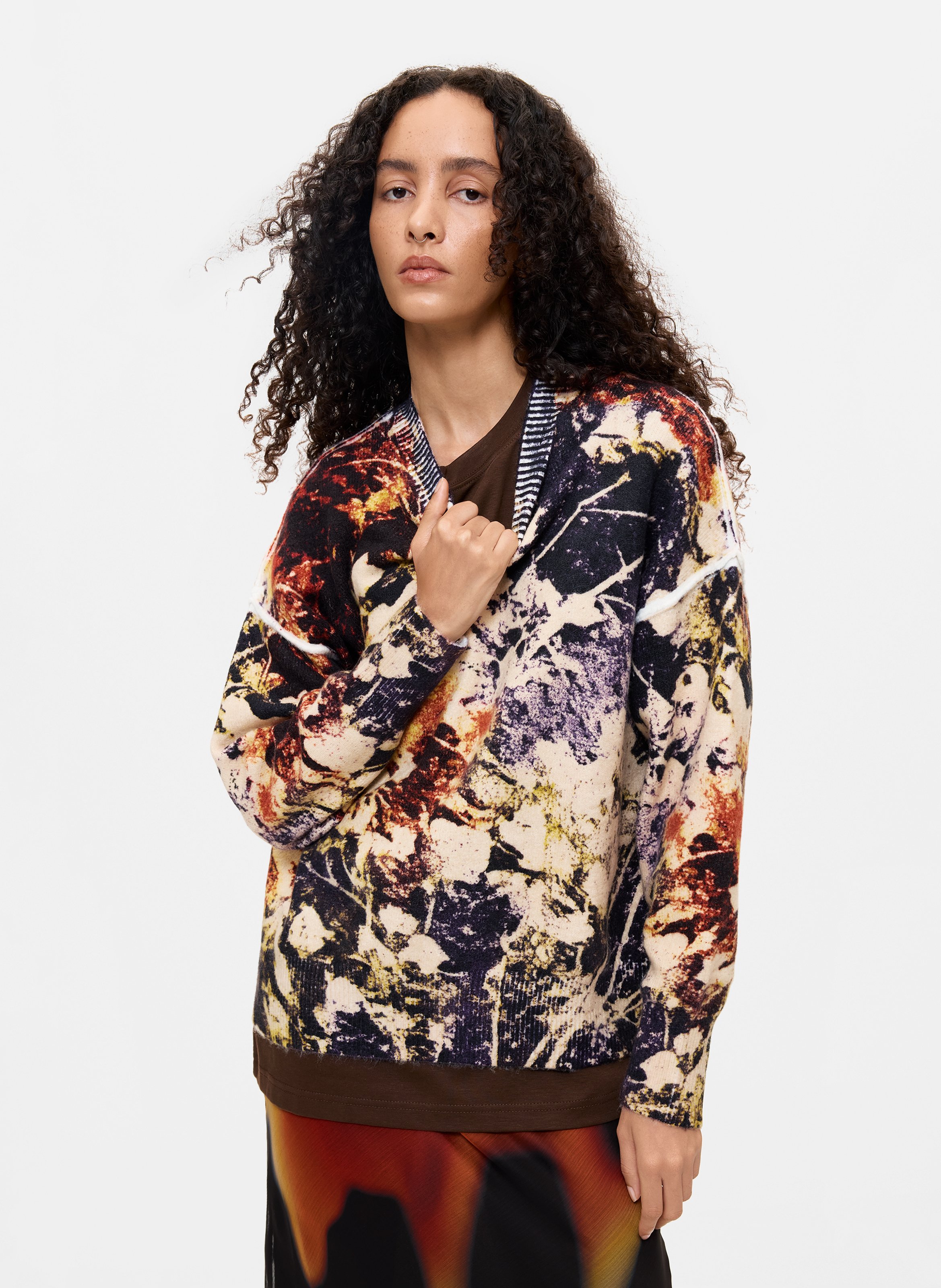 Pull col rond ample imprimé DESIGUAL Jaune