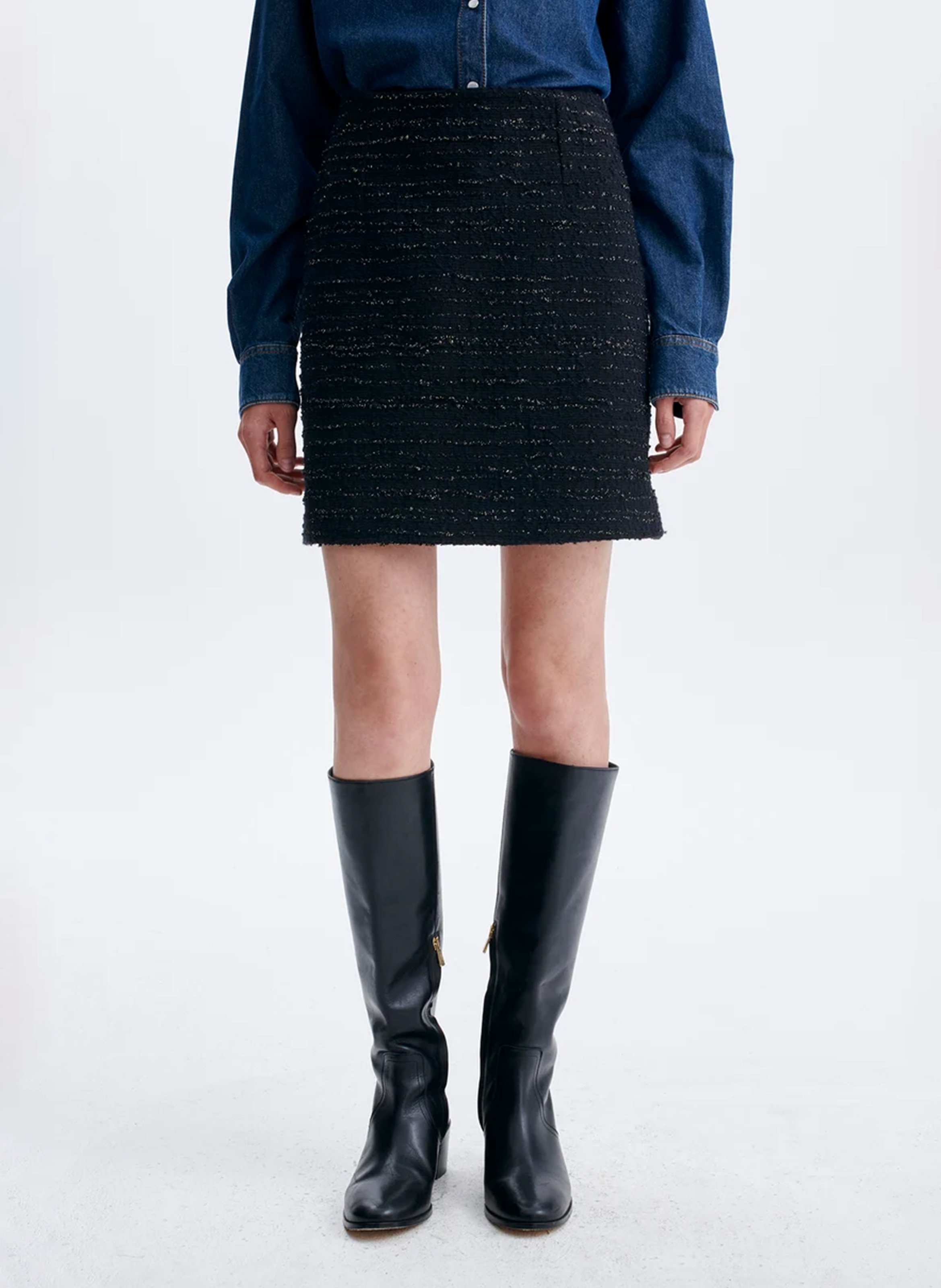 Kurzer, gerade geschnittener Tweed-Rock VANESSA BRUNO Schwarz