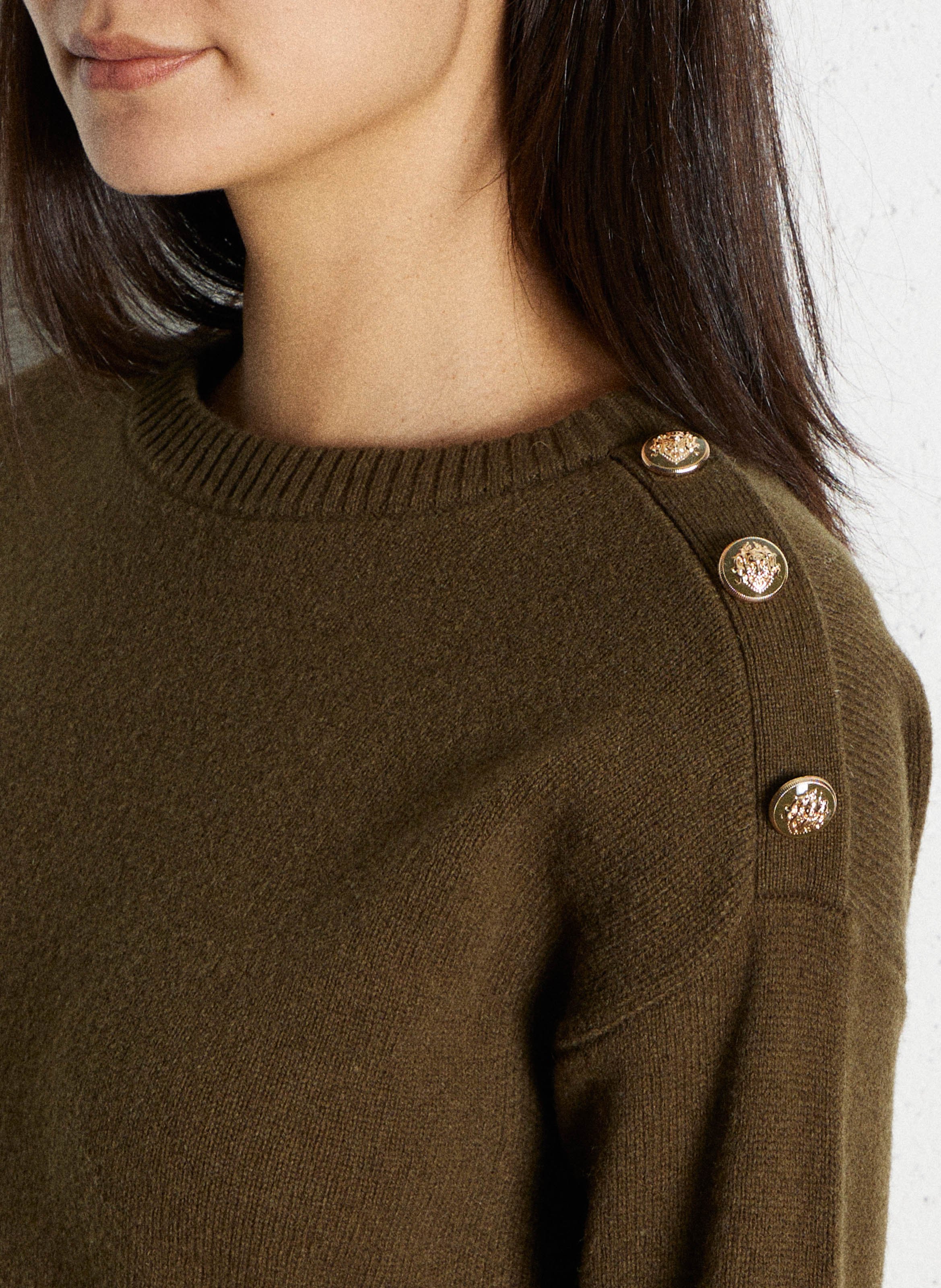 Kurzes gerade geschnittenes Wollkleid mit Rundhalsausschnitt Khaki