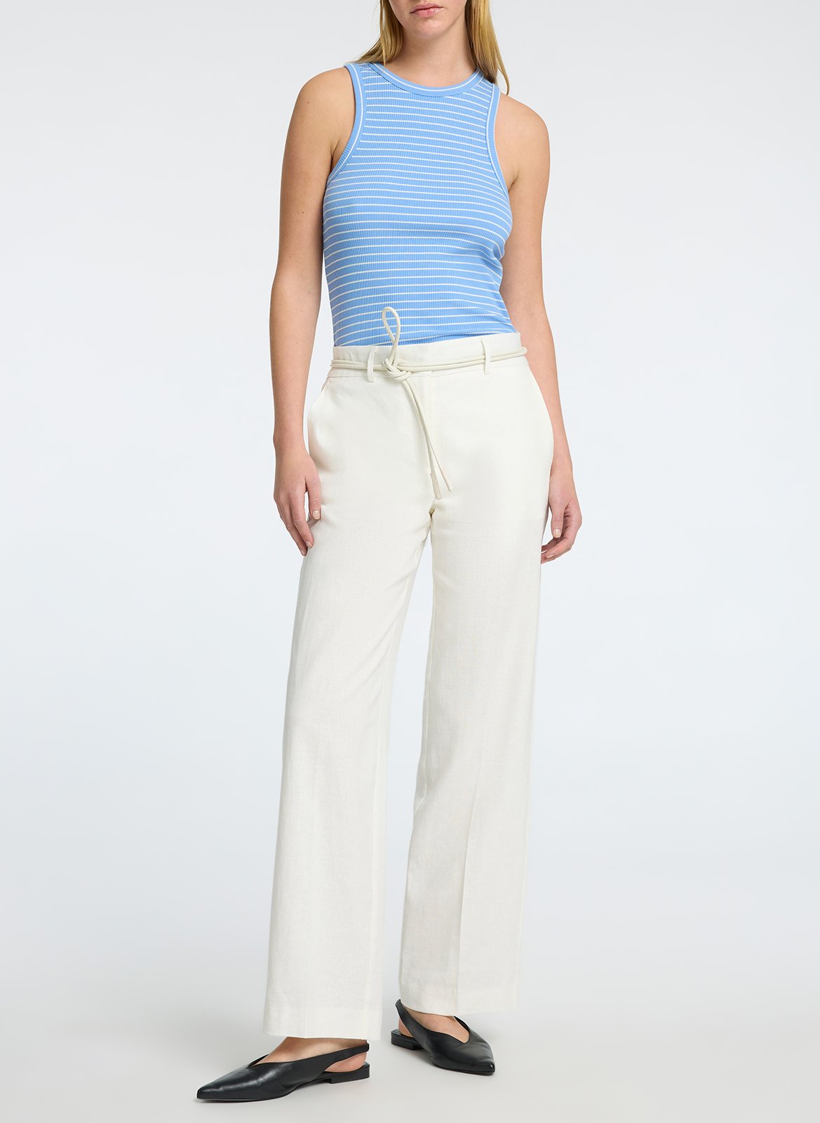 Pantalon large en lin mélangé SELECTED Blanc